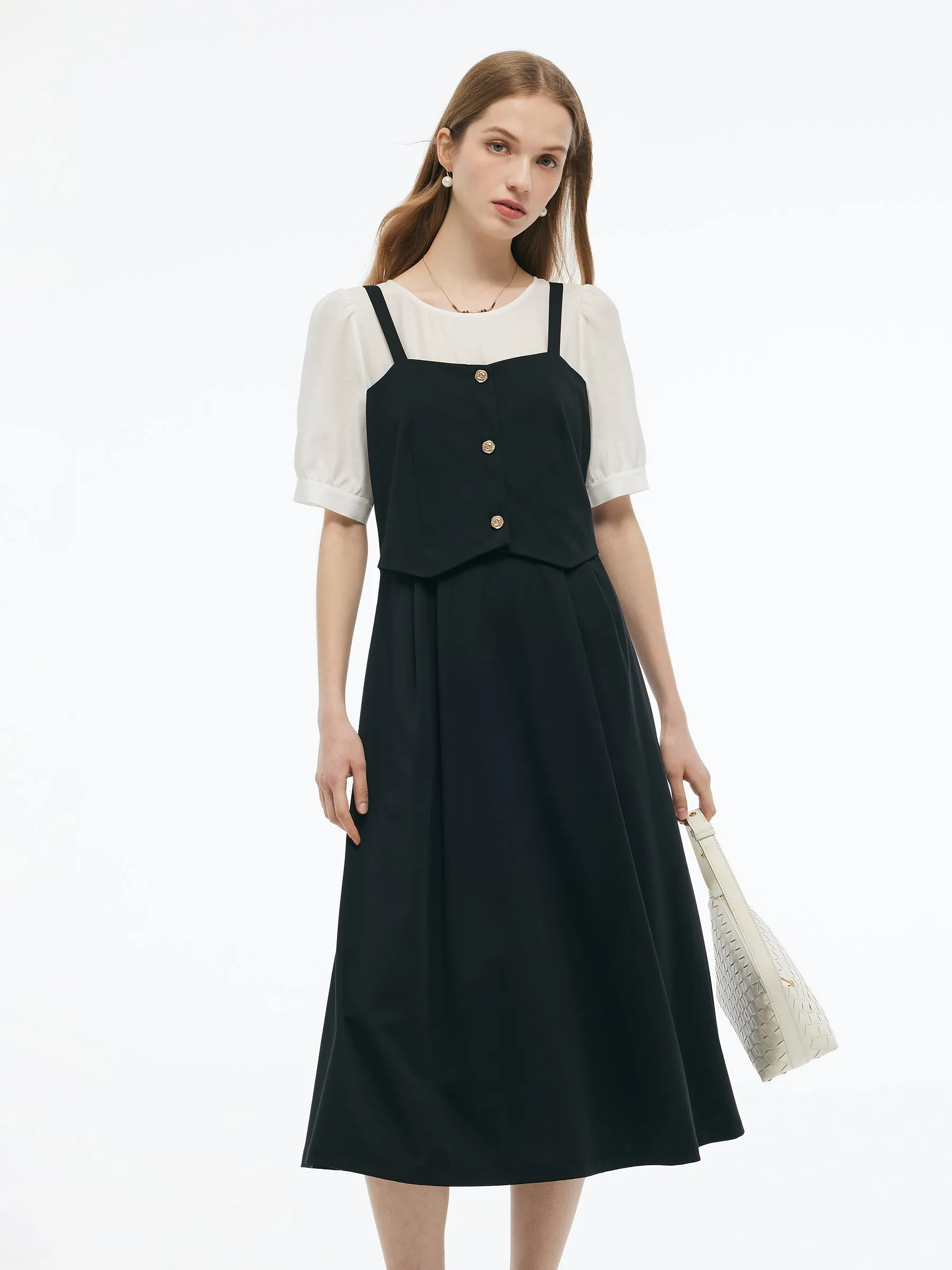 Tencel Blend Mock Layered Women A-Line Maxi Dress sold by Goelia