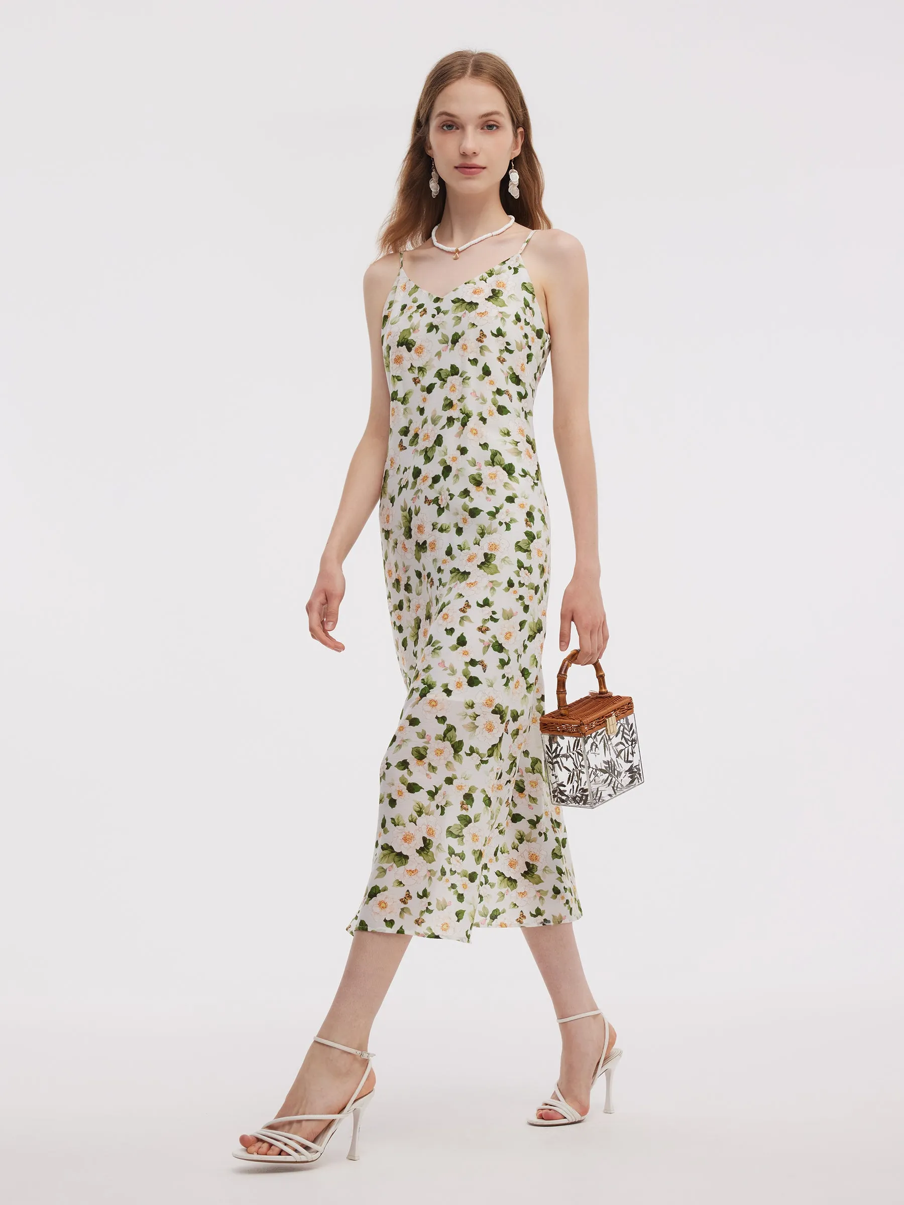 Acetate Blend Floral Print Women Adjustable Strap Maxi Dress sold by Goelia product image thumbnail 4