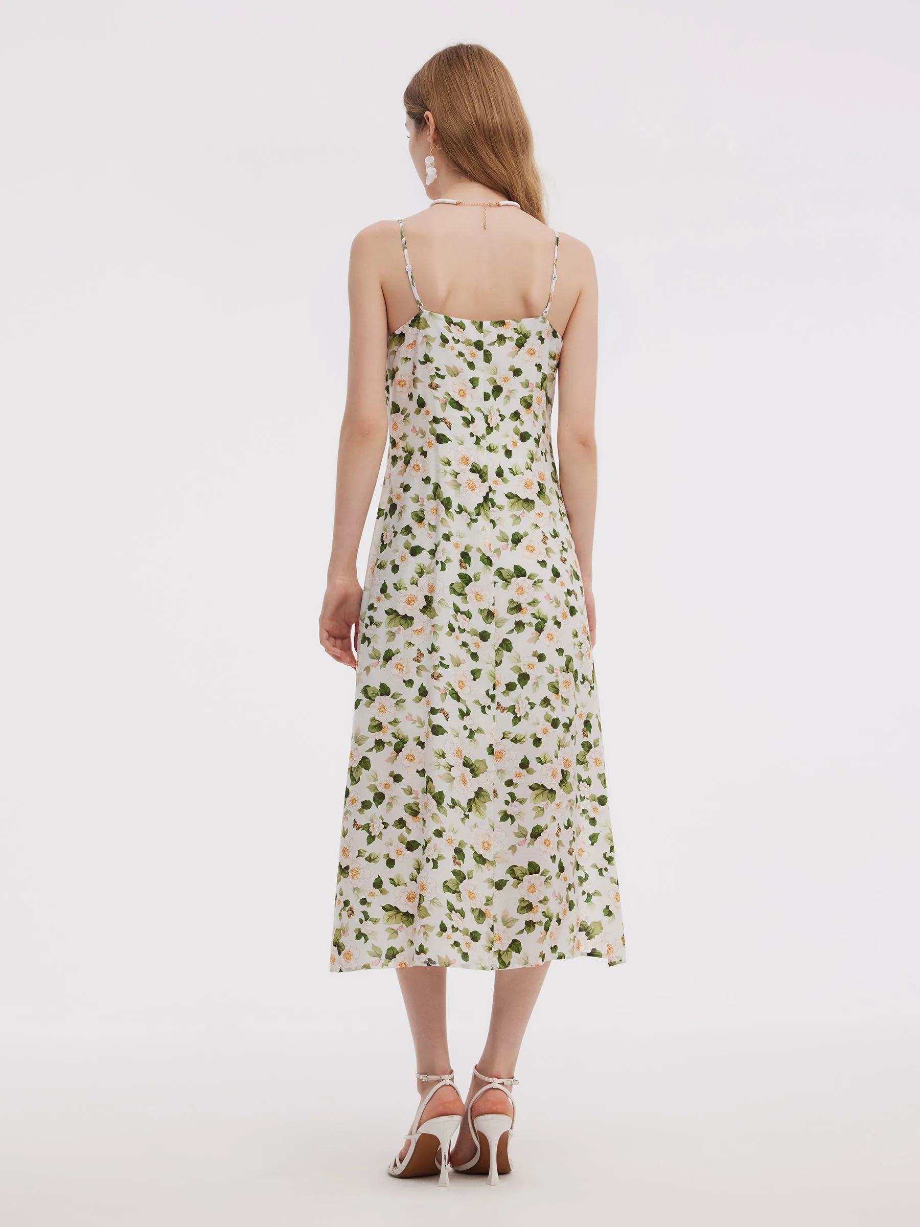 Acetate Blend Floral Print Women Adjustable Strap Maxi Dress sold by Goelia product image thumbnail 3