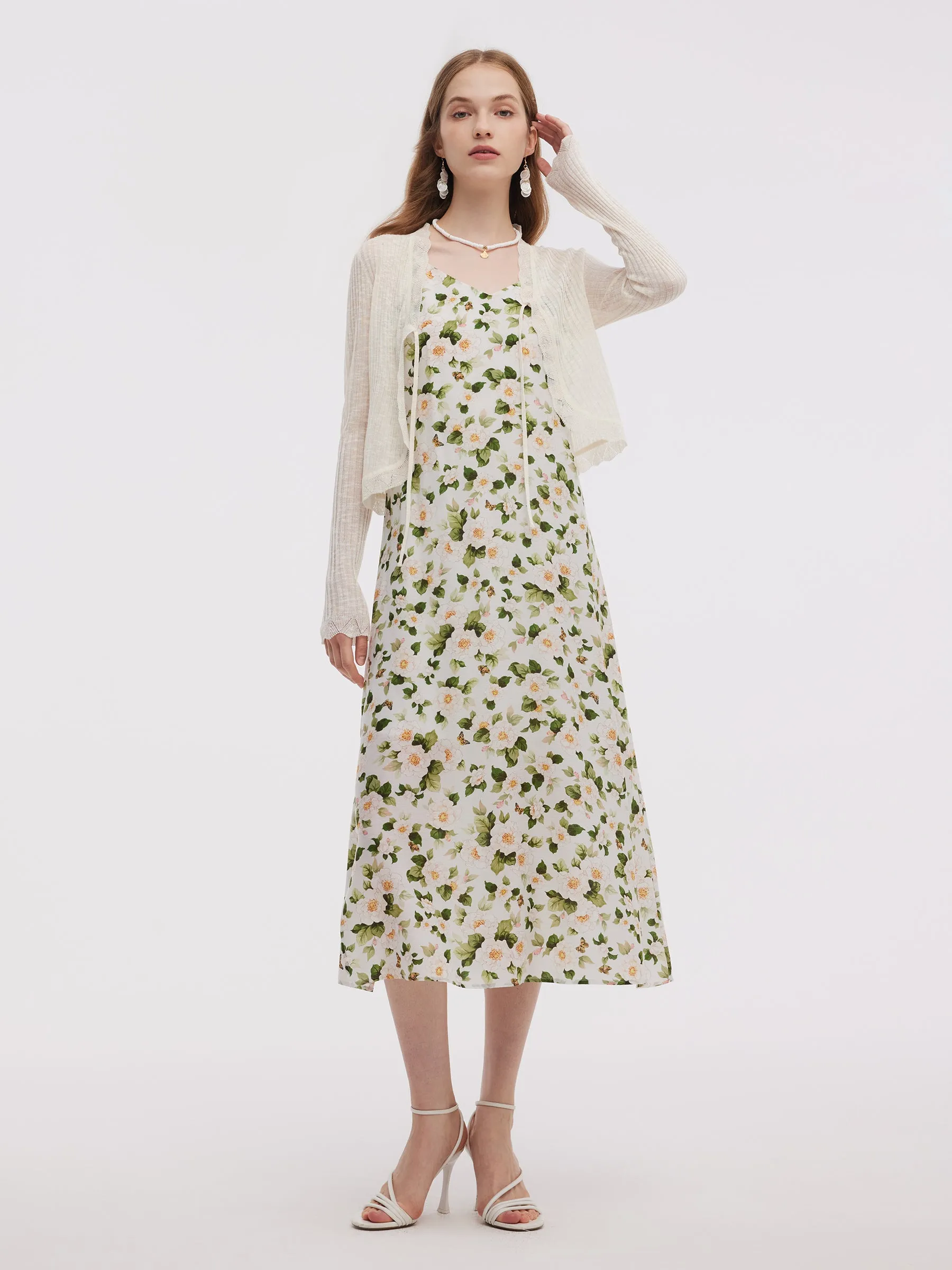 Acetate Blend Floral Print Women Adjustable Strap Maxi Dress sold by Goelia product image thumbnail 5