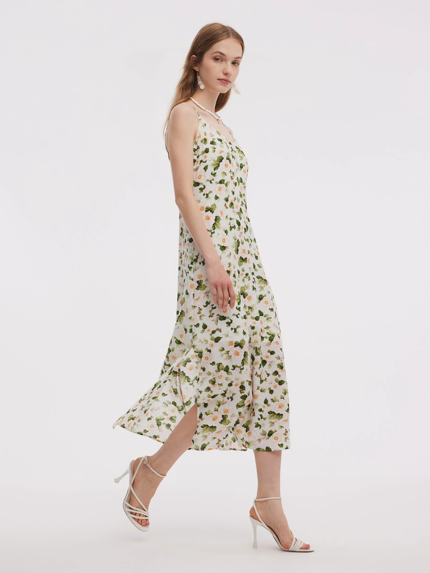 Acetate Blend Floral Print Women Adjustable Strap Maxi Dress sold by Goelia product image thumbnail 2