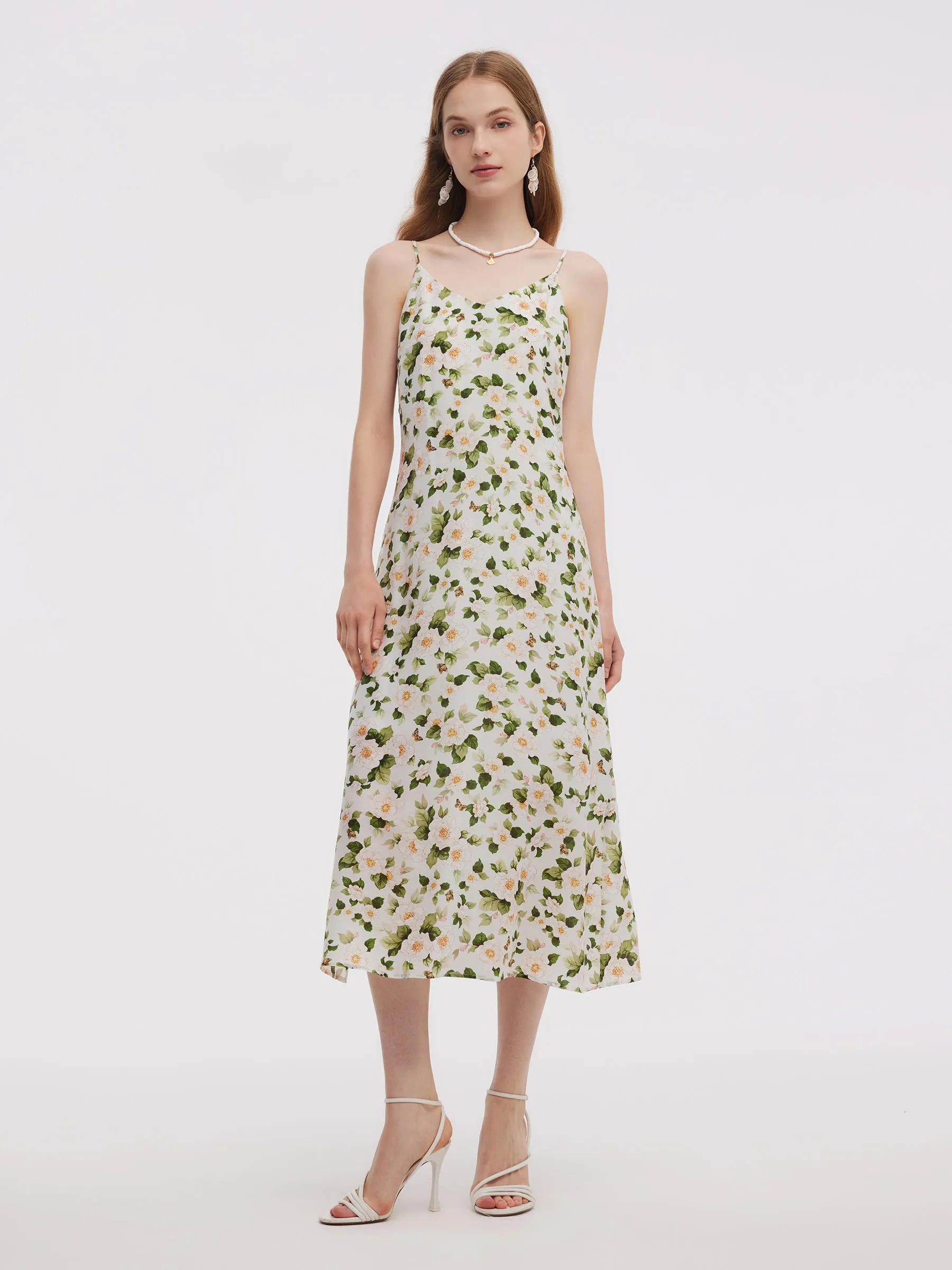 Acetate Blend Floral Print Women Adjustable Strap Maxi Dress sold by Goelia