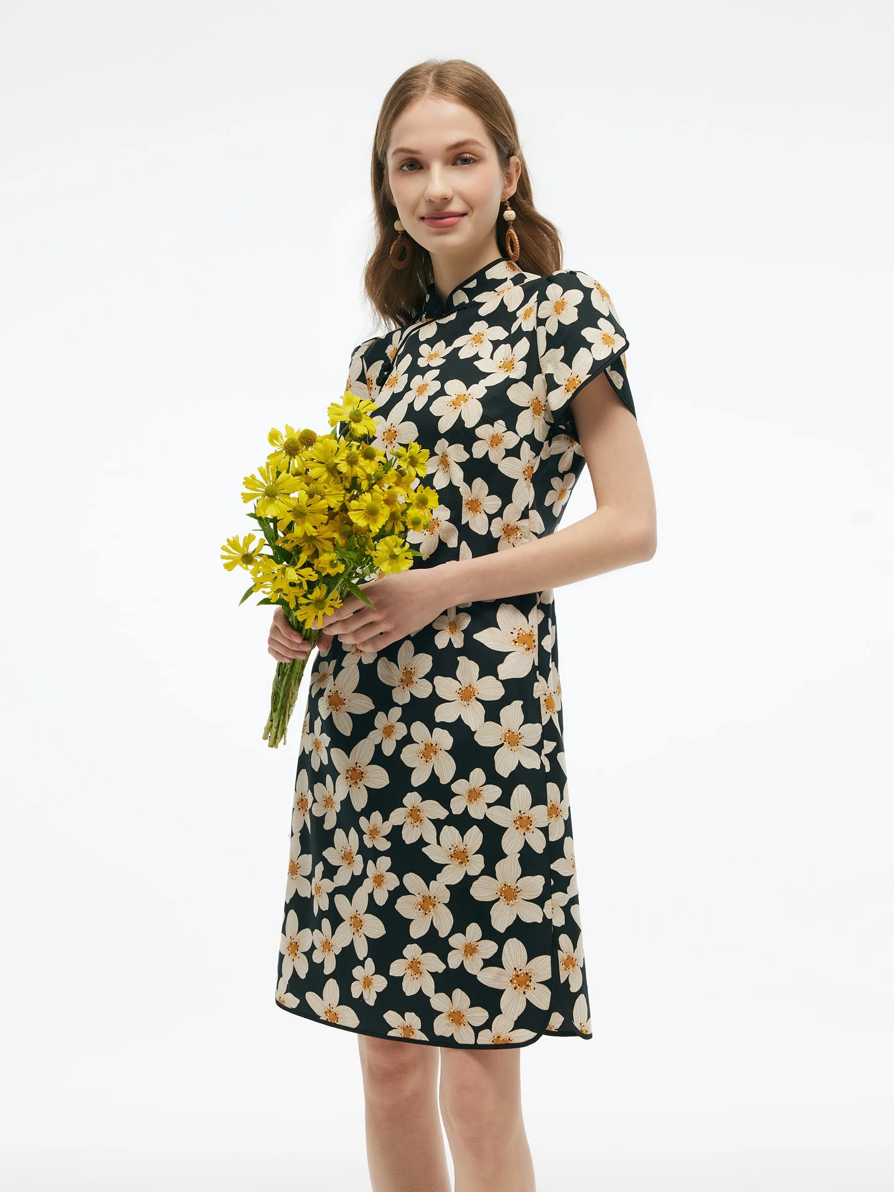 Cotton Floral Print Women Qipao Mini Dress sold by Goelia product image thumbnail 4