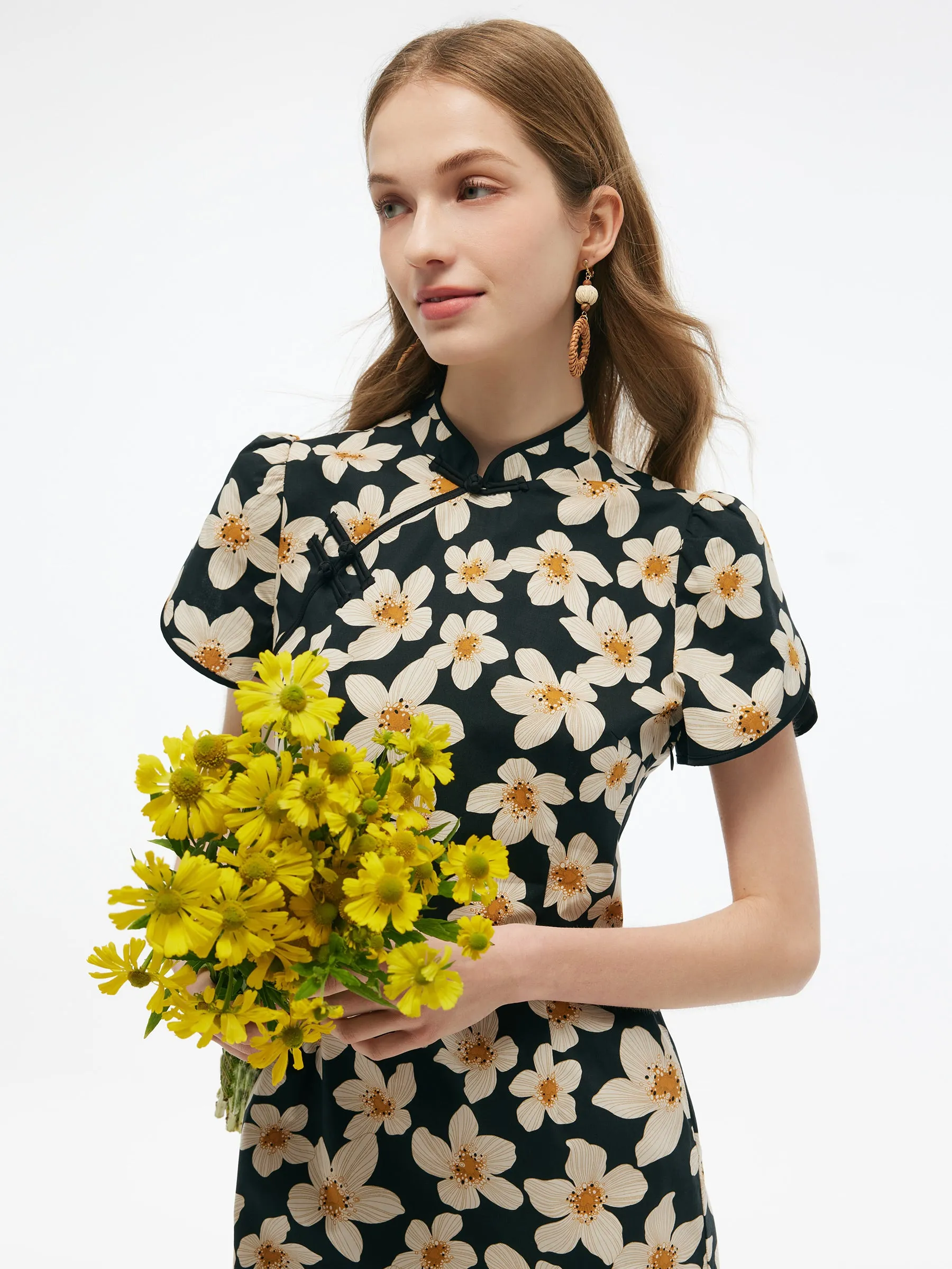 Cotton Floral Print Women Qipao Mini Dress sold by Goelia product image thumbnail 5