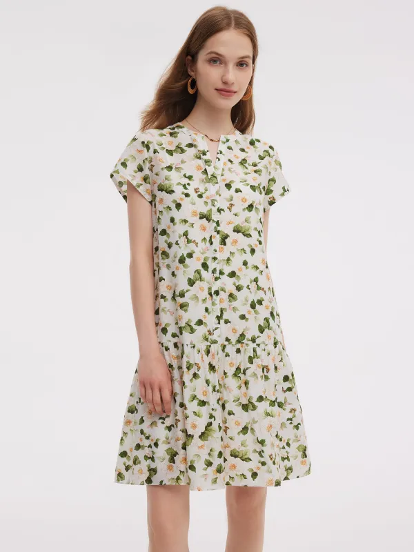 Acetate Blend Floral Print Ruffle Hem Women Mini Dress With Slip Dress made by Goelia