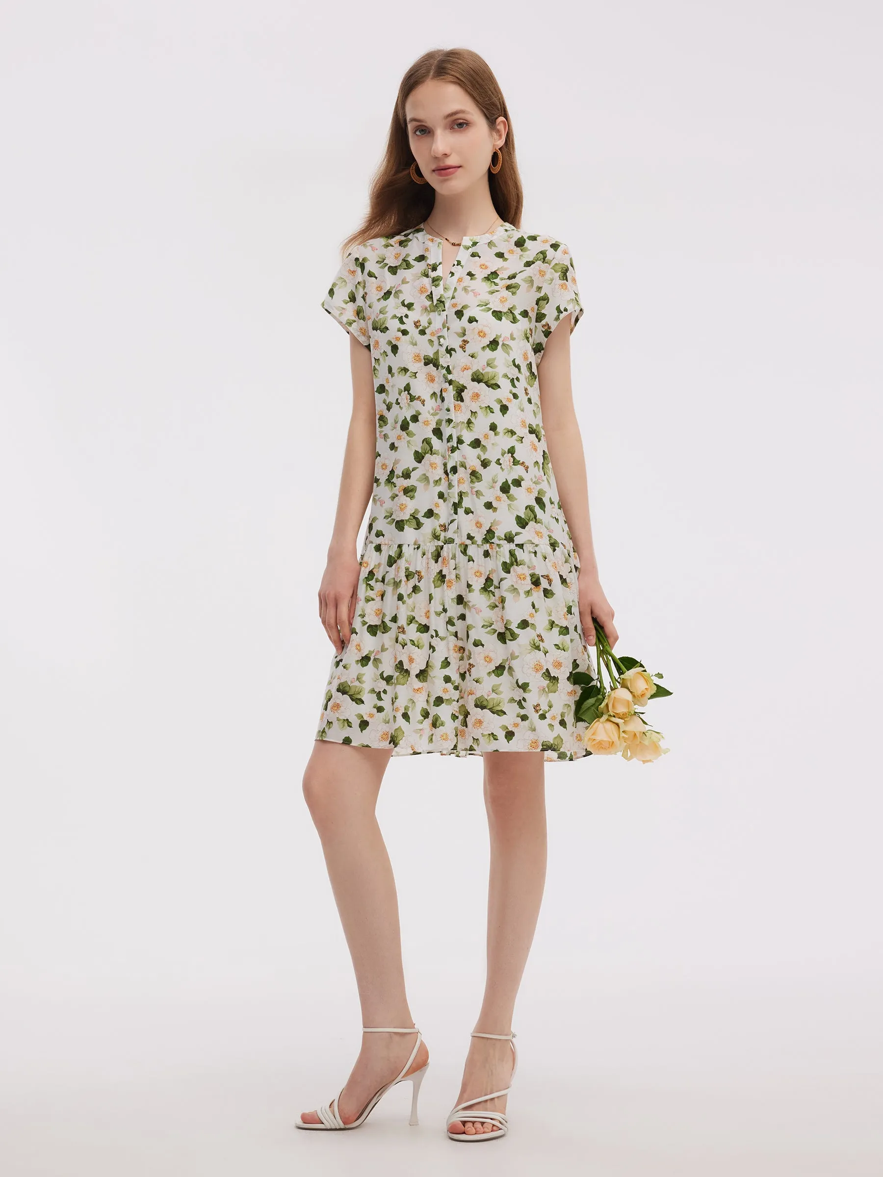 Acetate Blend Floral Print Ruffle Hem Women Mini Dress With Slip Dress sold by Goelia product image thumbnail 4