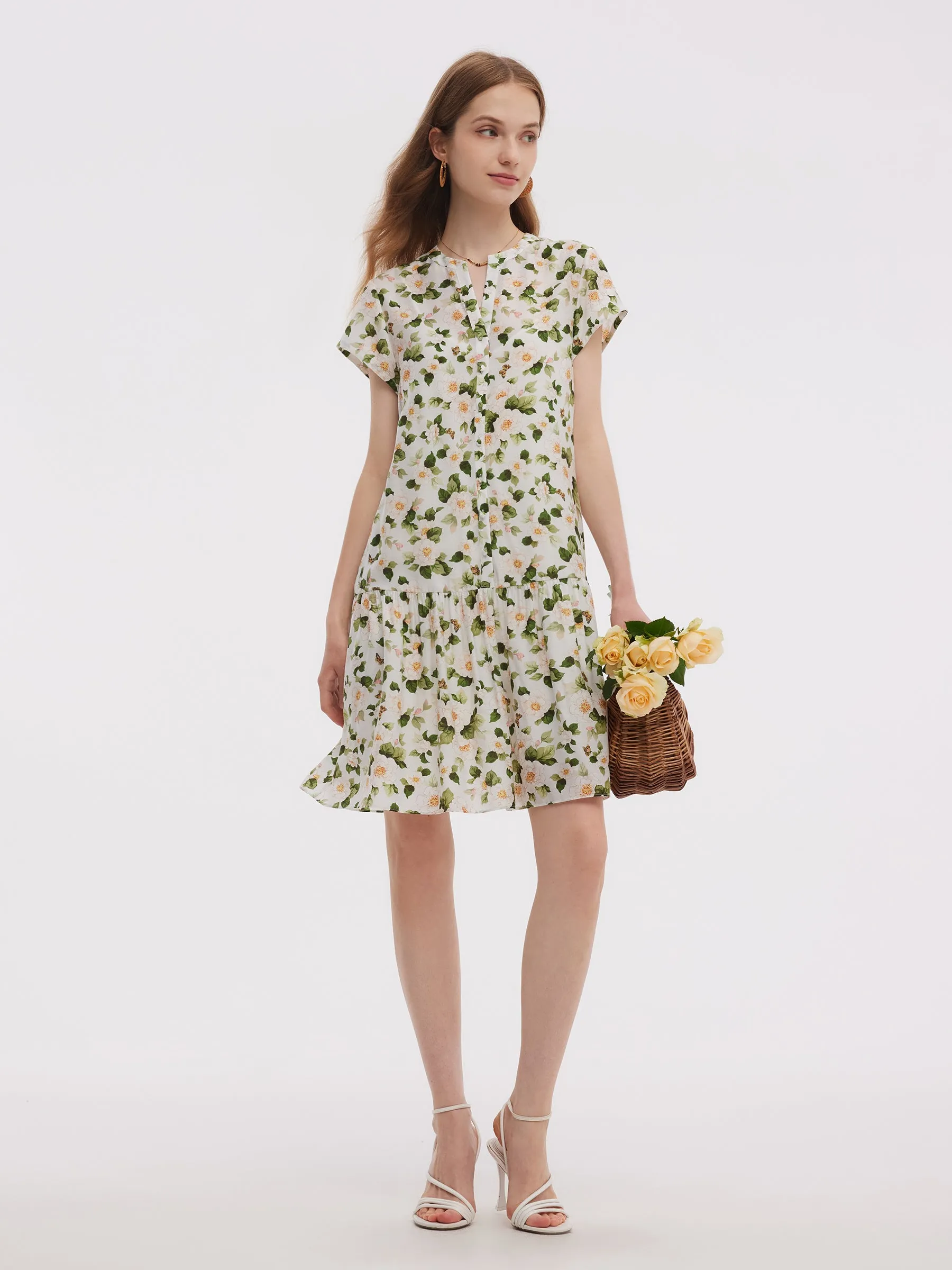 Acetate Blend Floral Print Ruffle Hem Women Mini Dress With Slip Dress sold by Goelia product image thumbnail 2