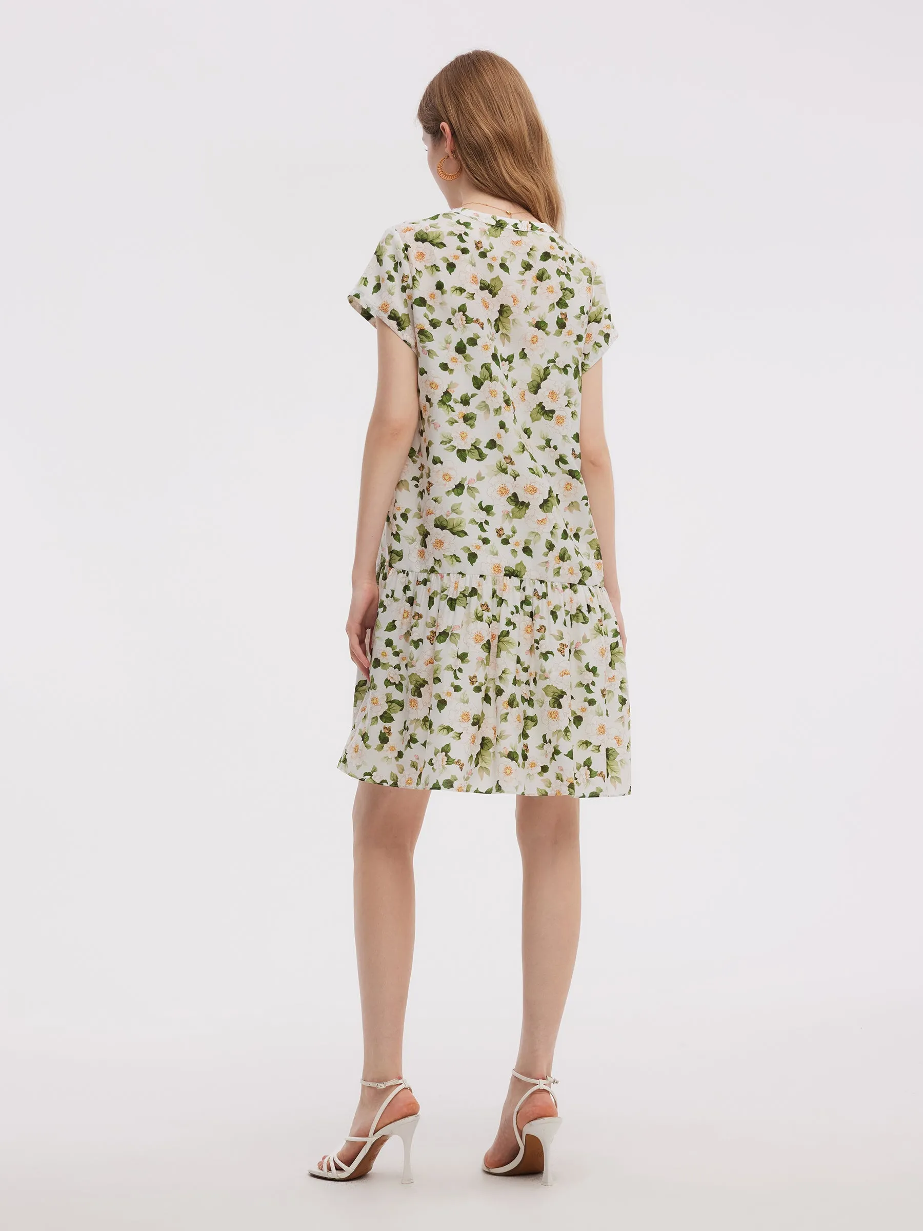 Acetate Blend Floral Print Ruffle Hem Women Mini Dress With Slip Dress sold by Goelia product image thumbnail 3