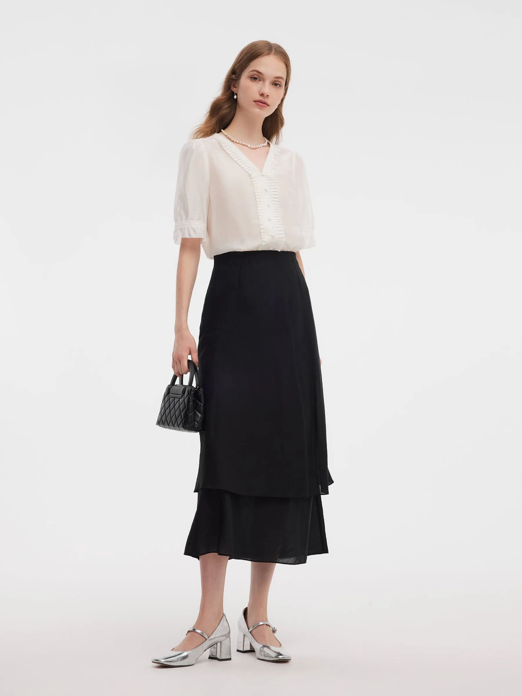 Tencel Blend V-Neck Women Blouse sold by Goelia product image thumbnail 3