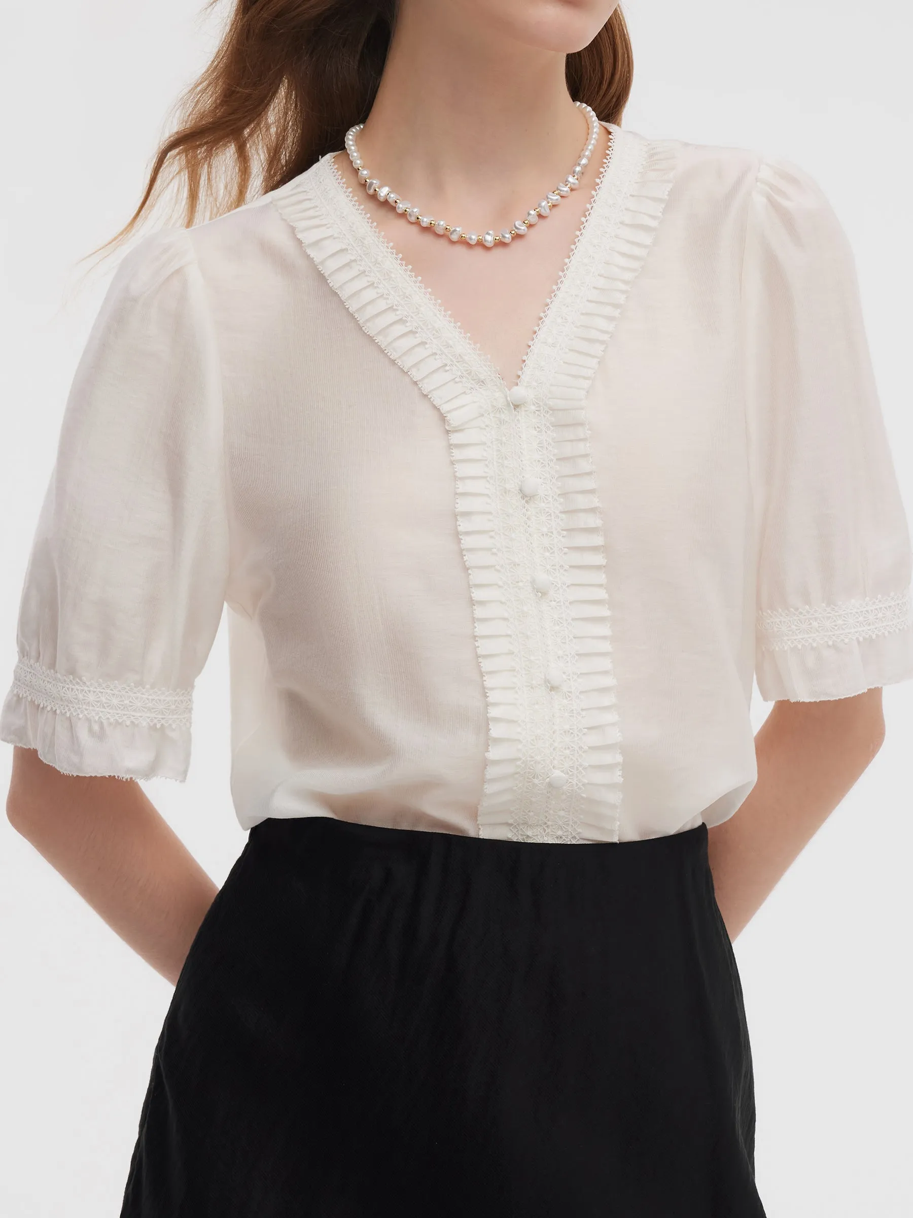 Tencel Blend V-Neck Women Blouse sold by Goelia product image thumbnail 5