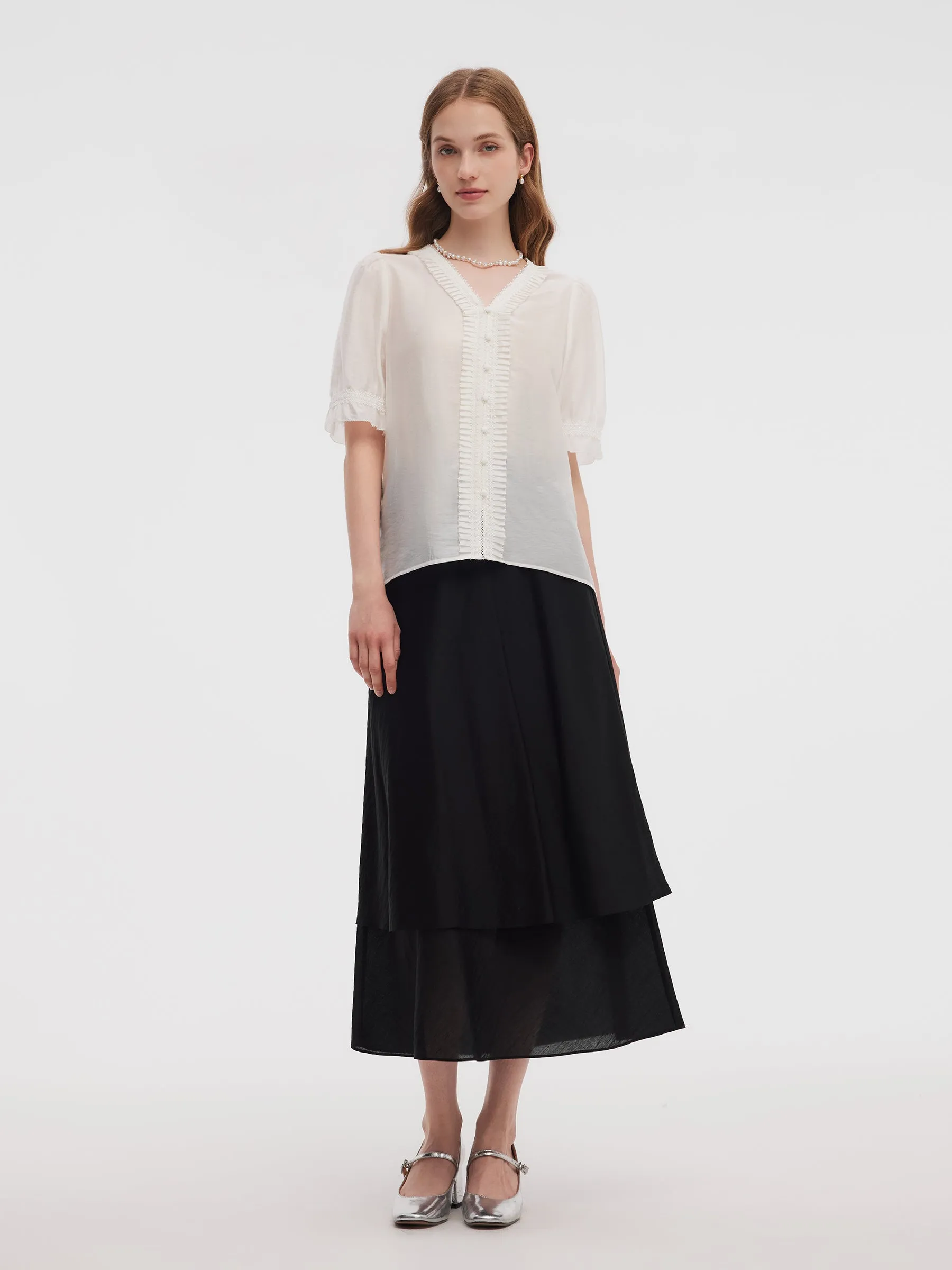 Tencel Blend V-Neck Women Blouse sold by Goelia product image thumbnail 2