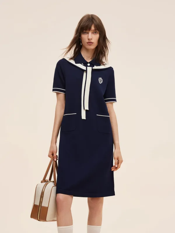 Tencel Blend Women Knit Mini Dress With Detachable Sailor Collar sold by Goelia