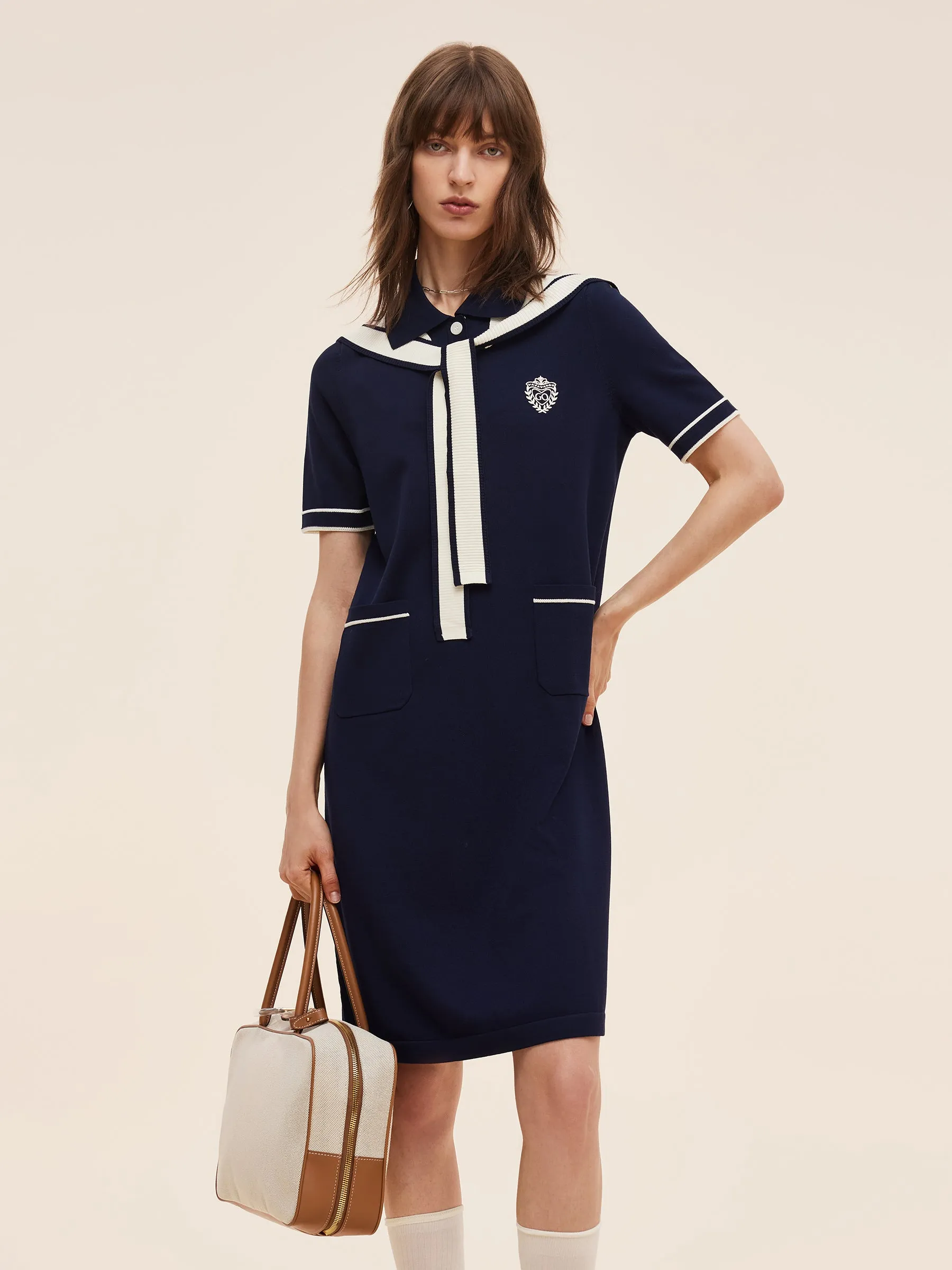 Tencel Blend Women Knit Mini Dress With Detachable Sailor Collar sold by Goelia product image thumbnail 2