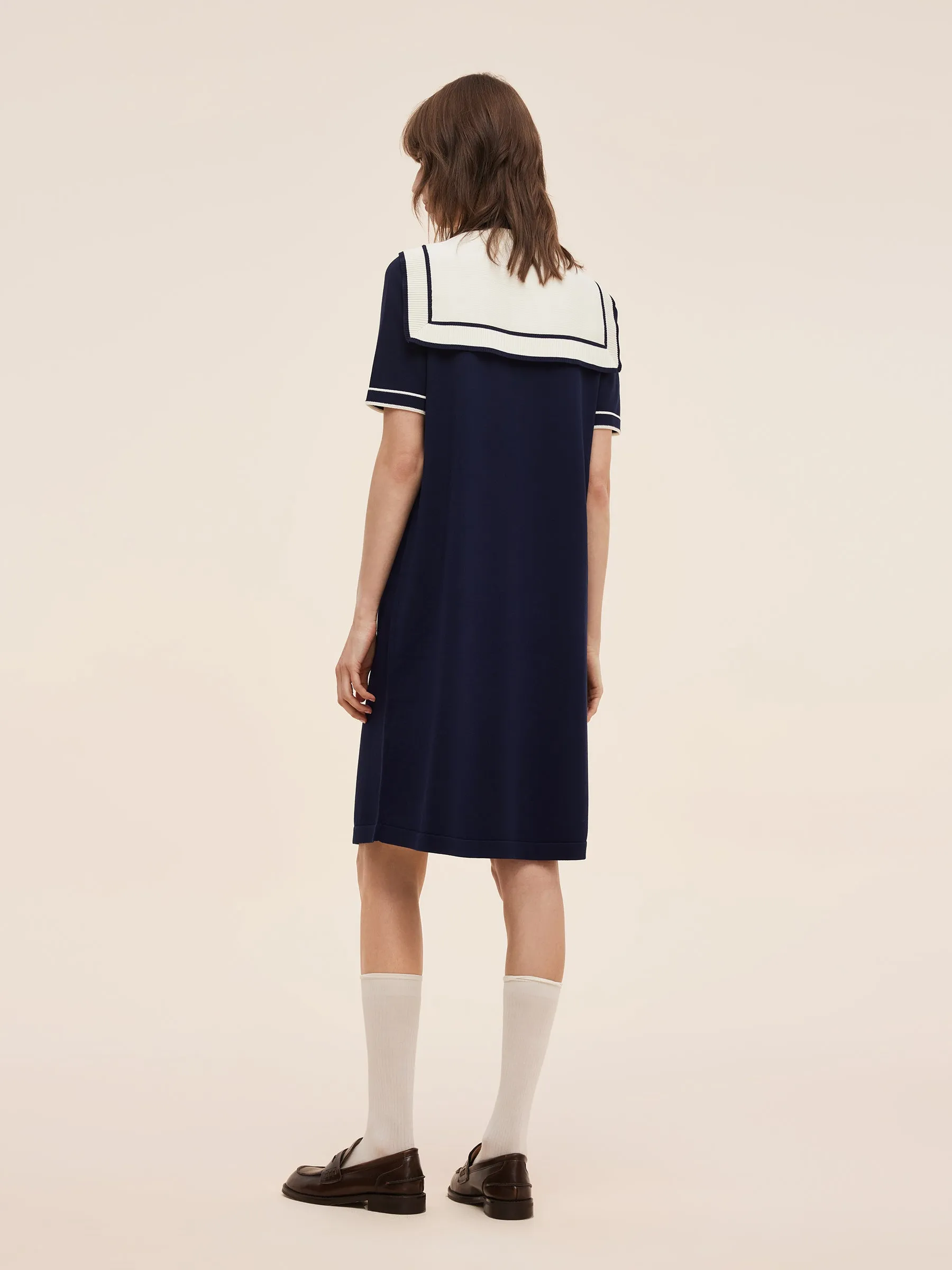 Tencel Blend Women Knit Mini Dress With Detachable Sailor Collar sold by Goelia product image thumbnail 4