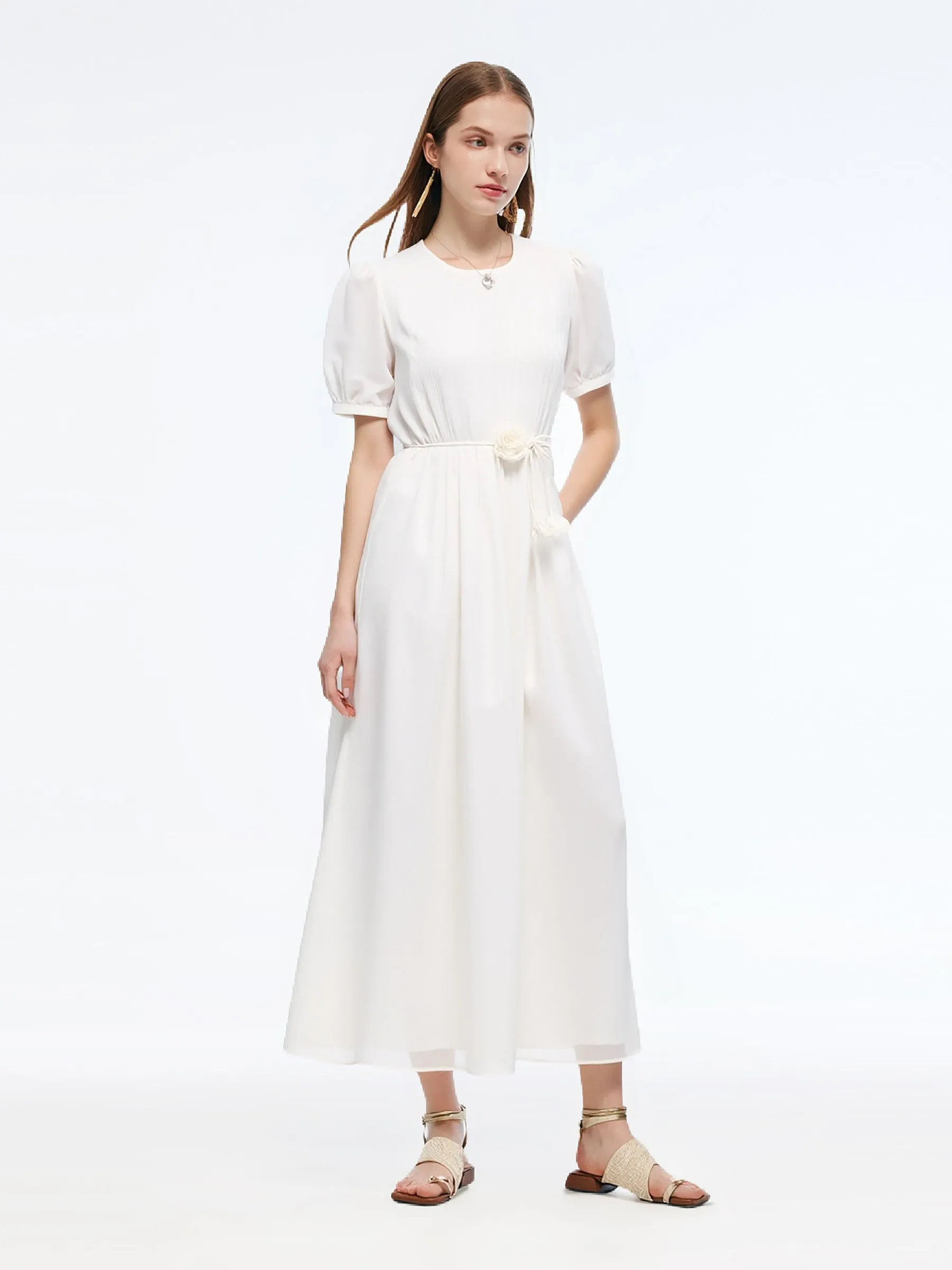 Tencel Blend Pleated Women Loose A-Line Maxi Dress sold by Goelia product image thumbnail 3