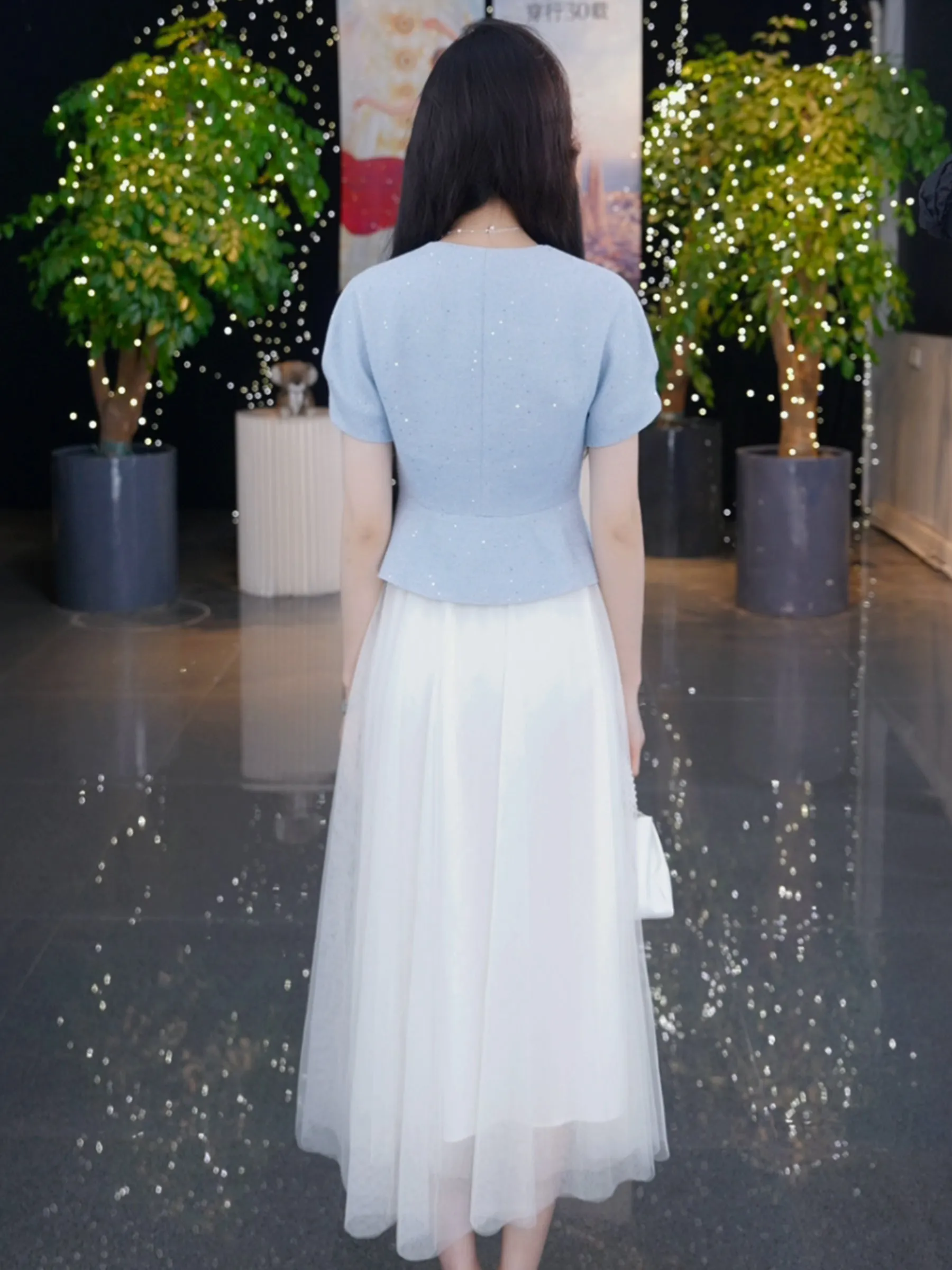 Acetate Blend Tweed Sequins Crop Jacket And Mesh Skirt Two-Piece Set sold by Goelia product image thumbnail 5