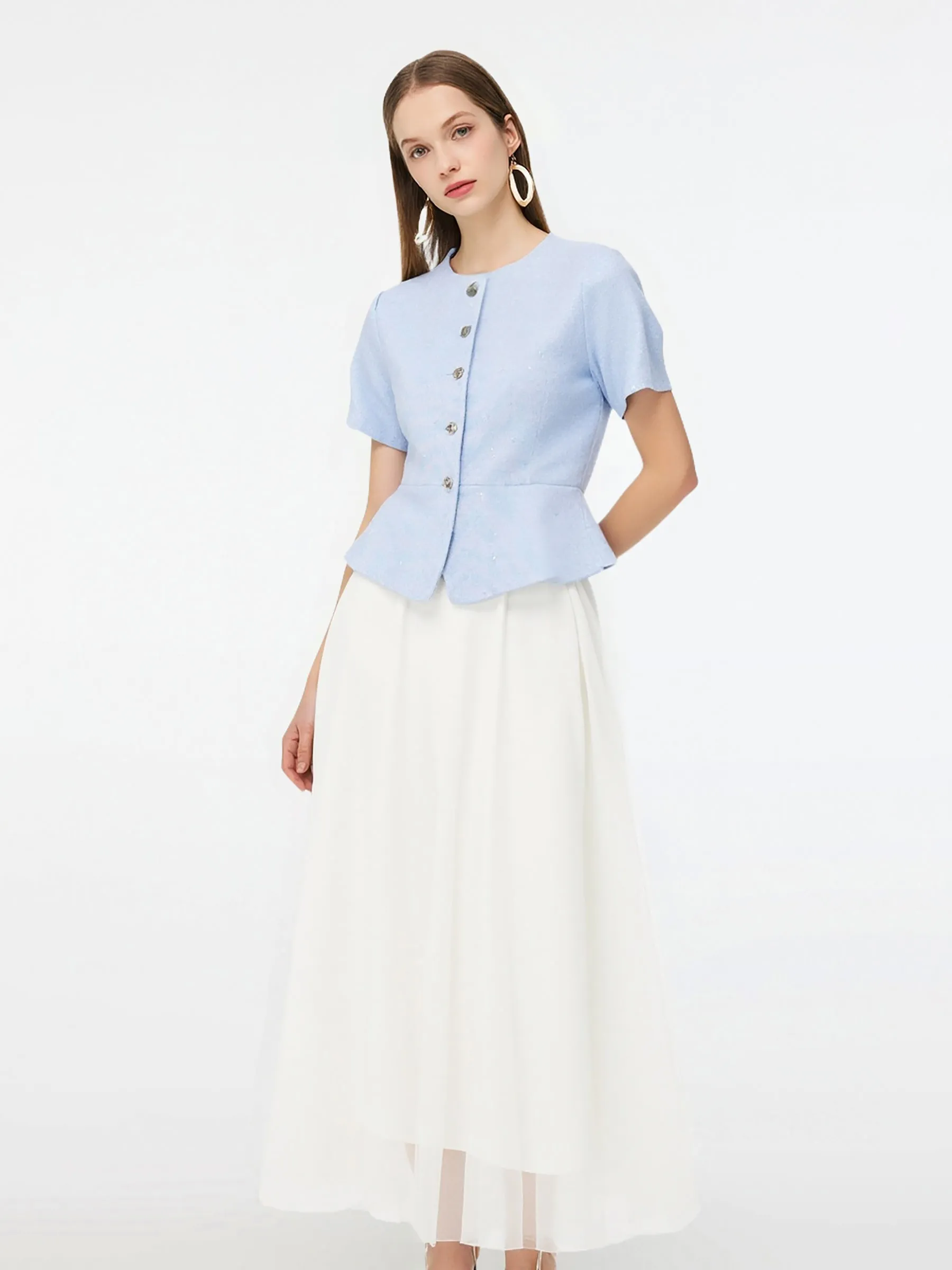 Acetate Blend Tweed Sequins Crop Jacket And Mesh Skirt Two-Piece Set sold by Goelia product image thumbnail 2