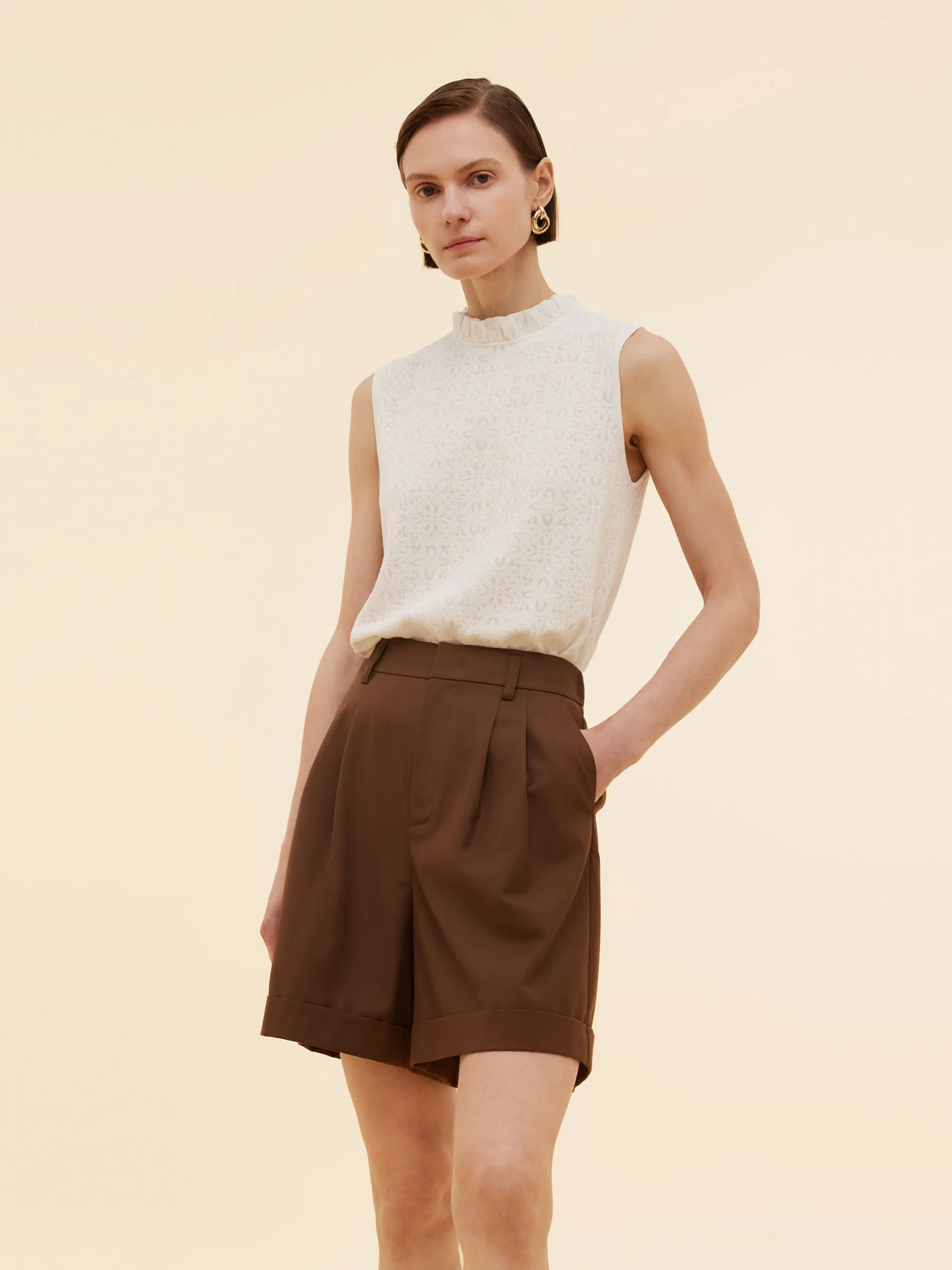 Cotton Jacquard Women Ruffle Knit Tank Top sold by Goelia product image thumbnail 4