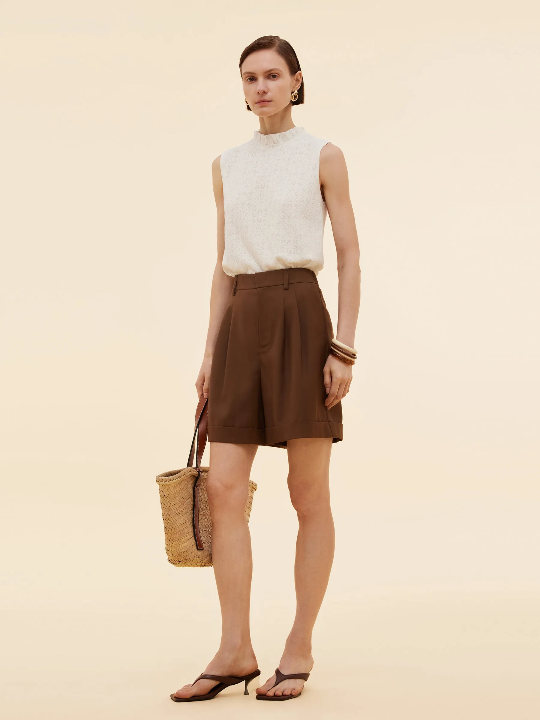 Cotton Jacquard Women Ruffle Knit Tank Top sold by Goelia product image thumbnail 2