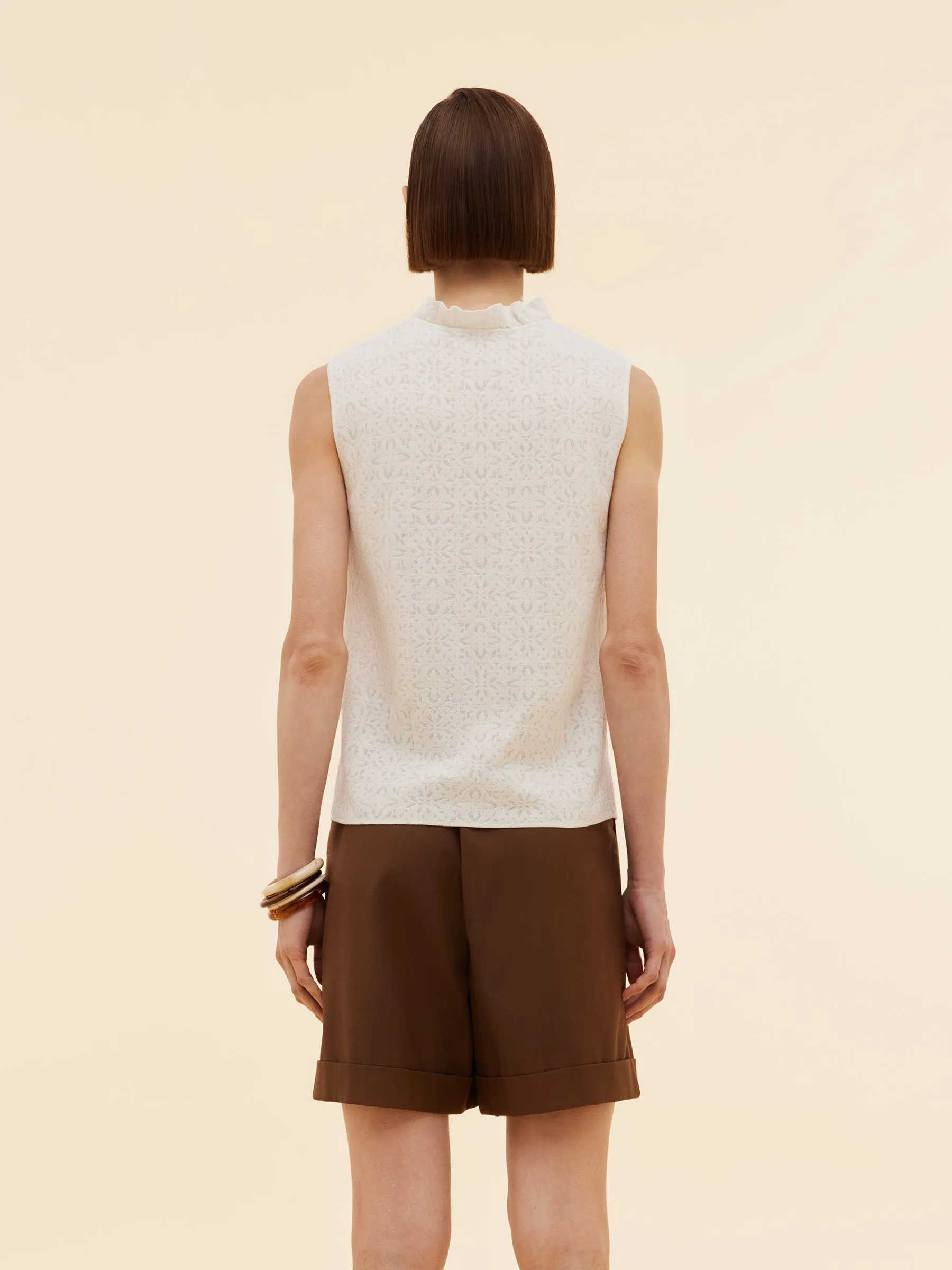 Cotton Jacquard Women Ruffle Knit Tank Top sold by Goelia product image thumbnail 3