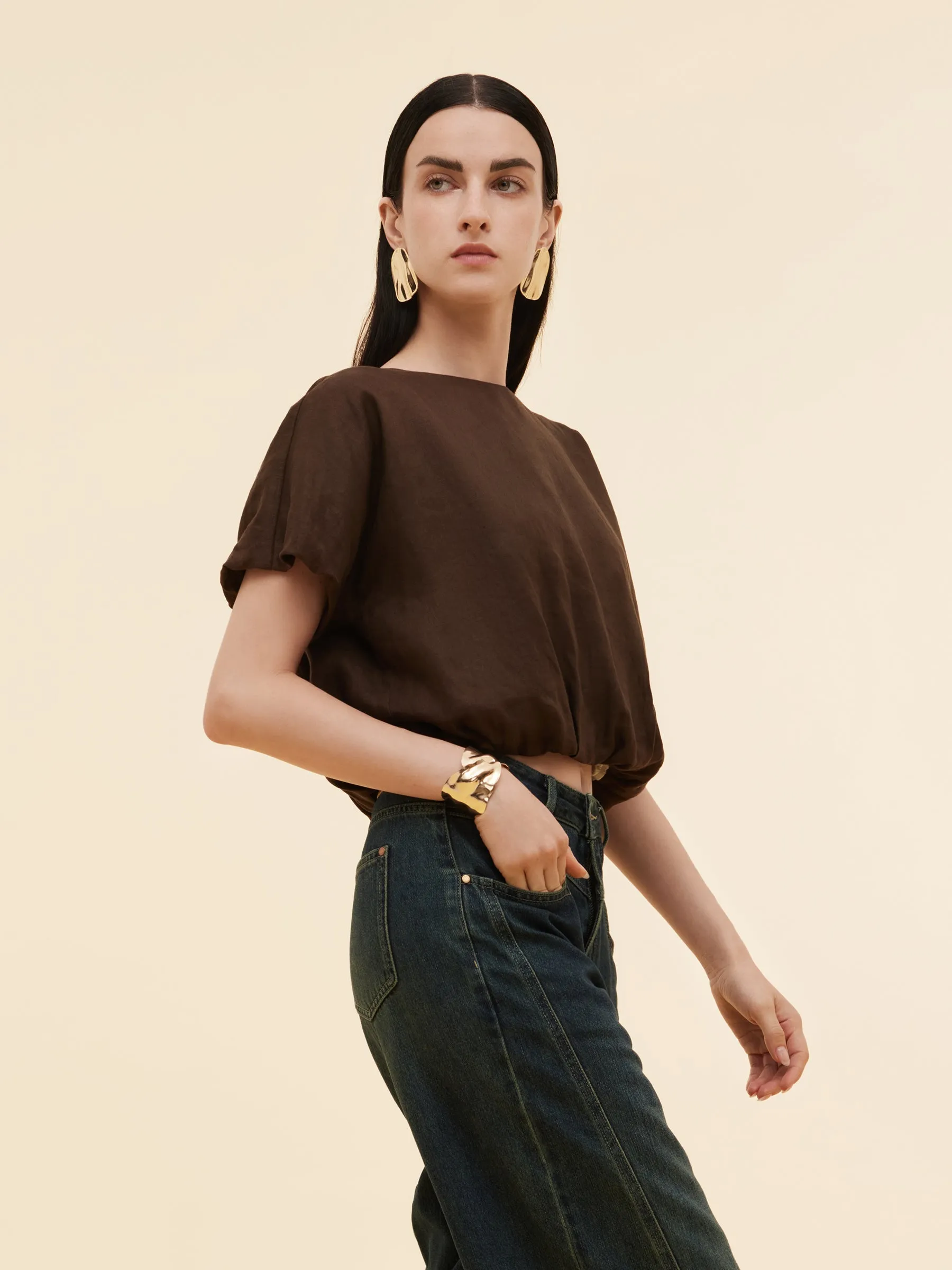 100% Linen Women Bud Sleeve Top sold by Goelia product image thumbnail 4