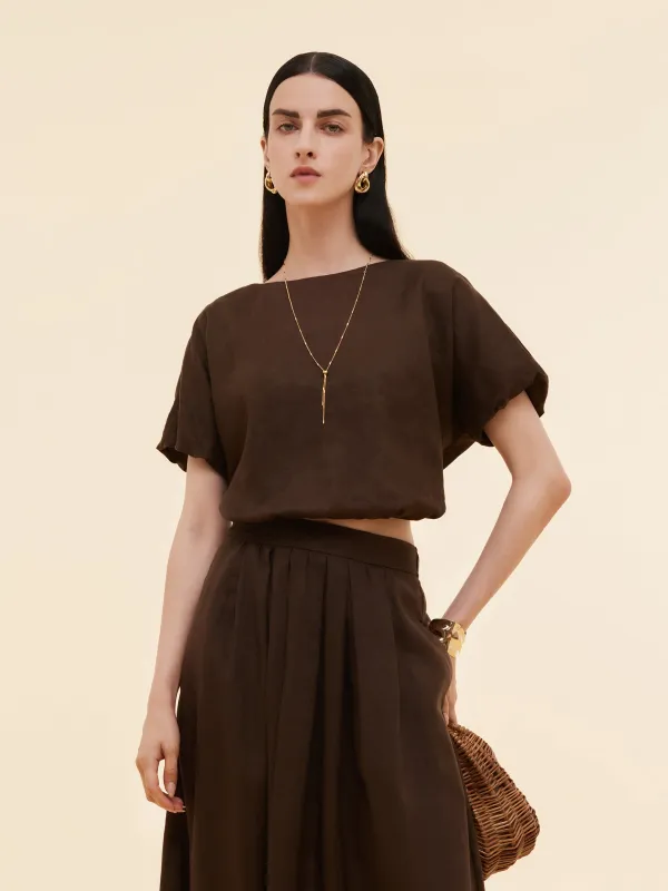 100% Linen Women Bud Sleeve Top made by Goelia