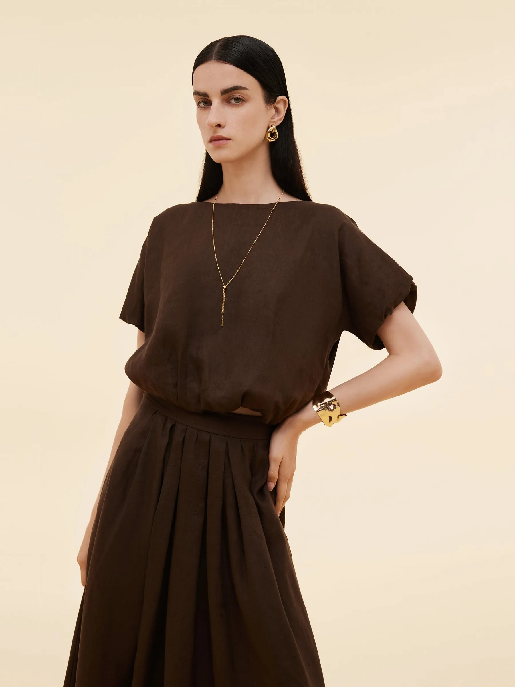 100% Linen Women Bud Sleeve Top sold by Goelia product image thumbnail 5