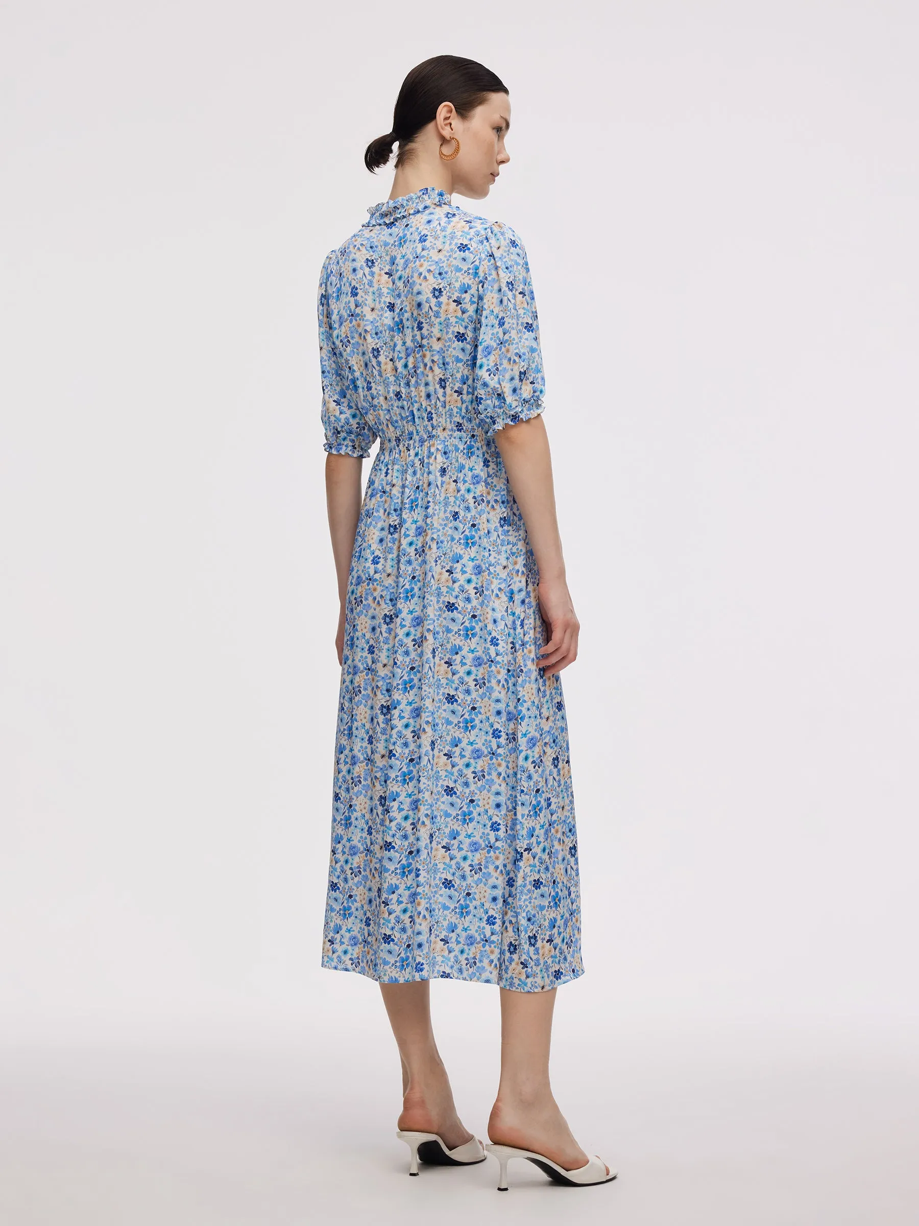 19MM Mulberry Silk Floral Print Ruffle Collar Maxi Dress sold by Goelia product image thumbnail 3