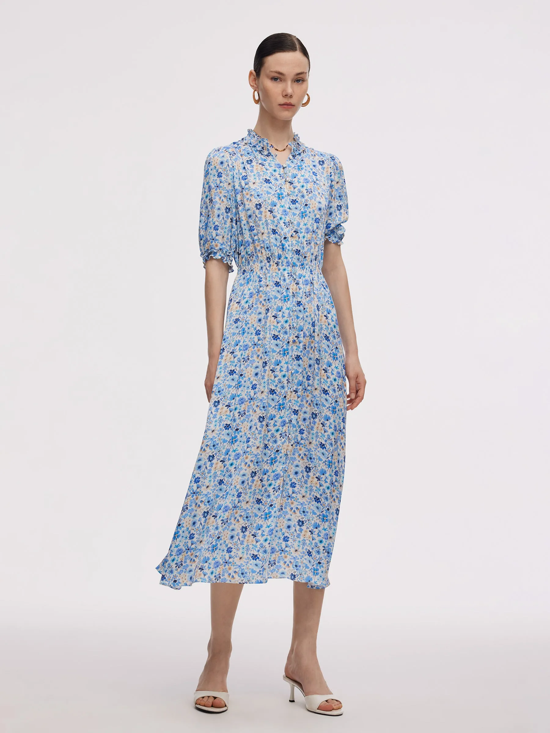 19MM Mulberry Silk Floral Print Ruffle Collar Maxi Dress sold by Goelia product image thumbnail 4