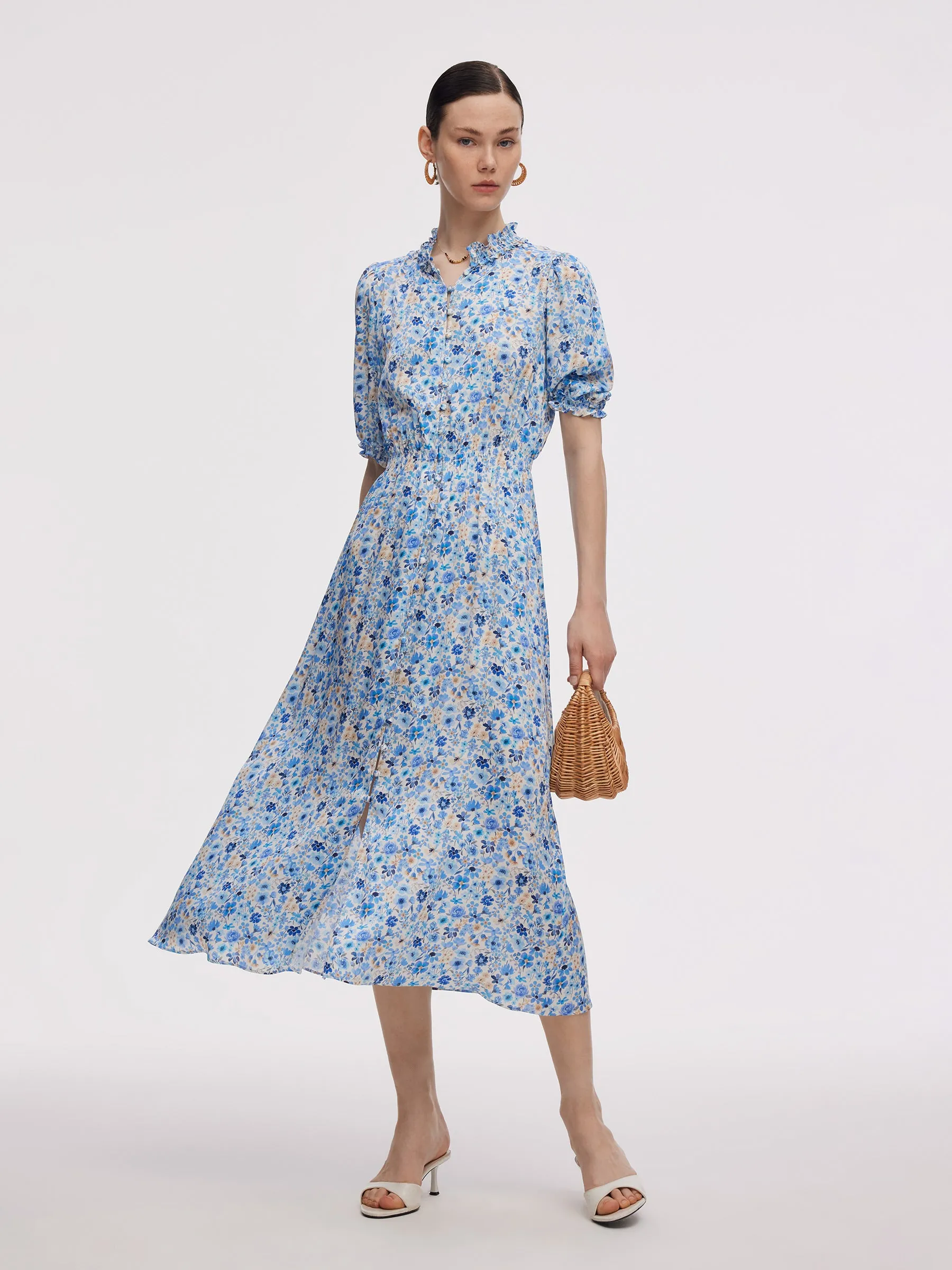 19MM Mulberry Silk Floral Print Ruffle Collar Maxi Dress sold by Goelia product image thumbnail 2