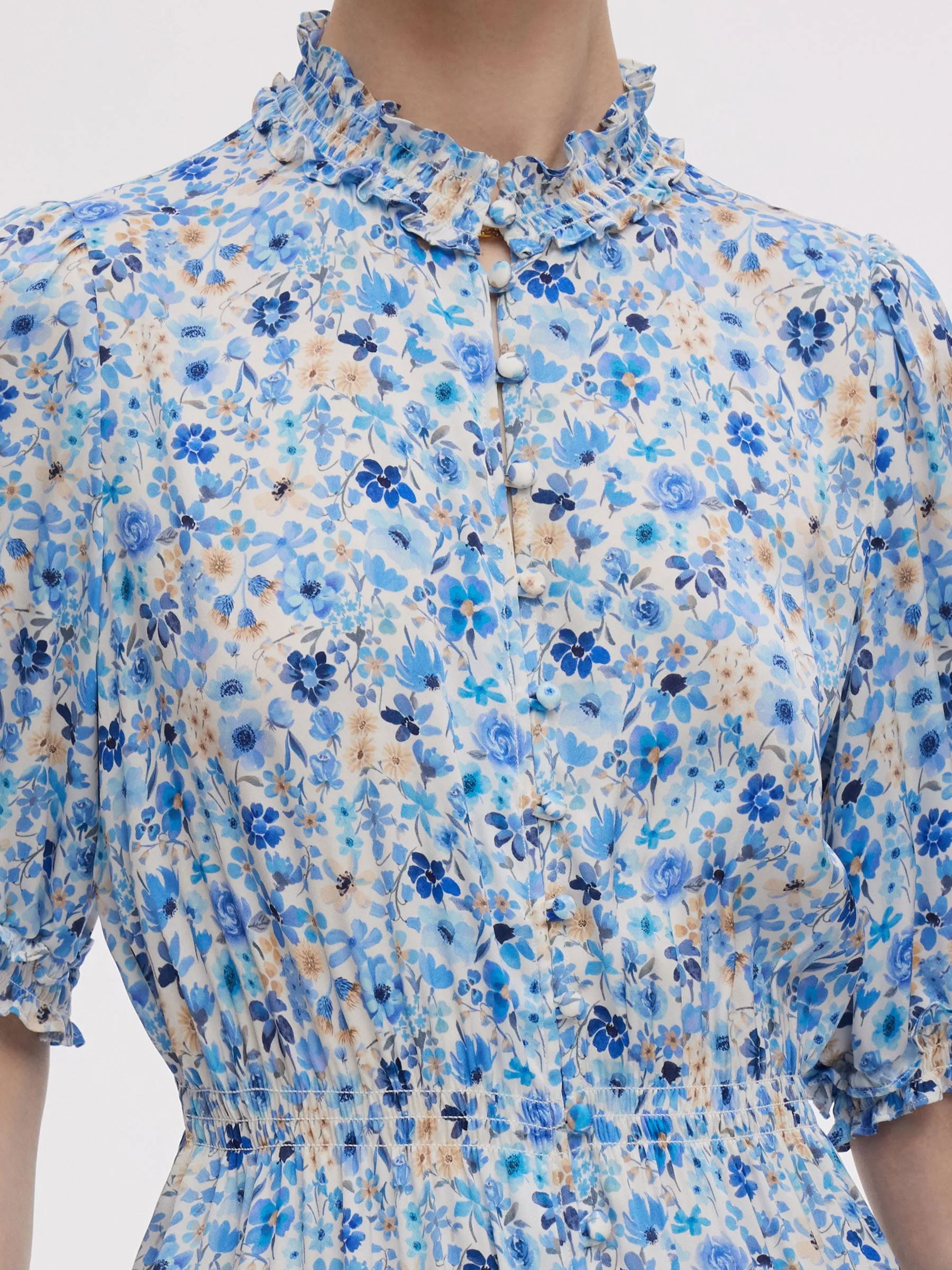 19MM Mulberry Silk Floral Print Ruffle Collar Maxi Dress sold by Goelia product image thumbnail 5