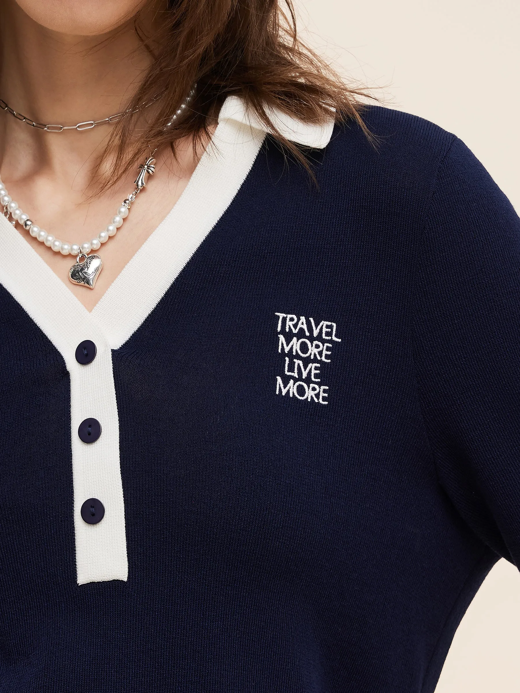 Tencel Blend Contrast Trim Knit Top And Skirt Two-Piece Set sold by Goelia product image thumbnail 5