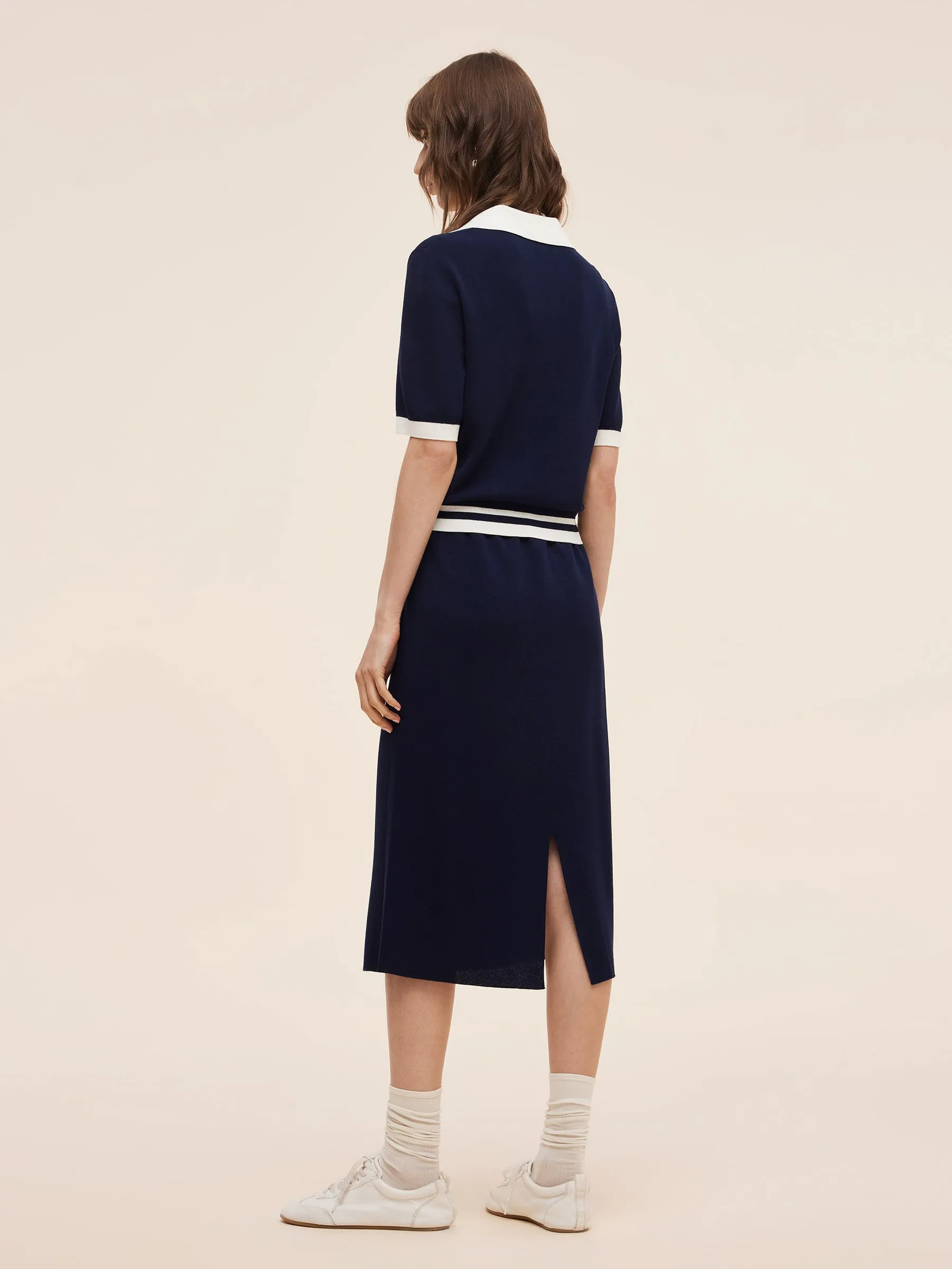 Tencel Blend Contrast Trim Knit Top And Skirt Two-Piece Set sold by Goelia product image thumbnail 3