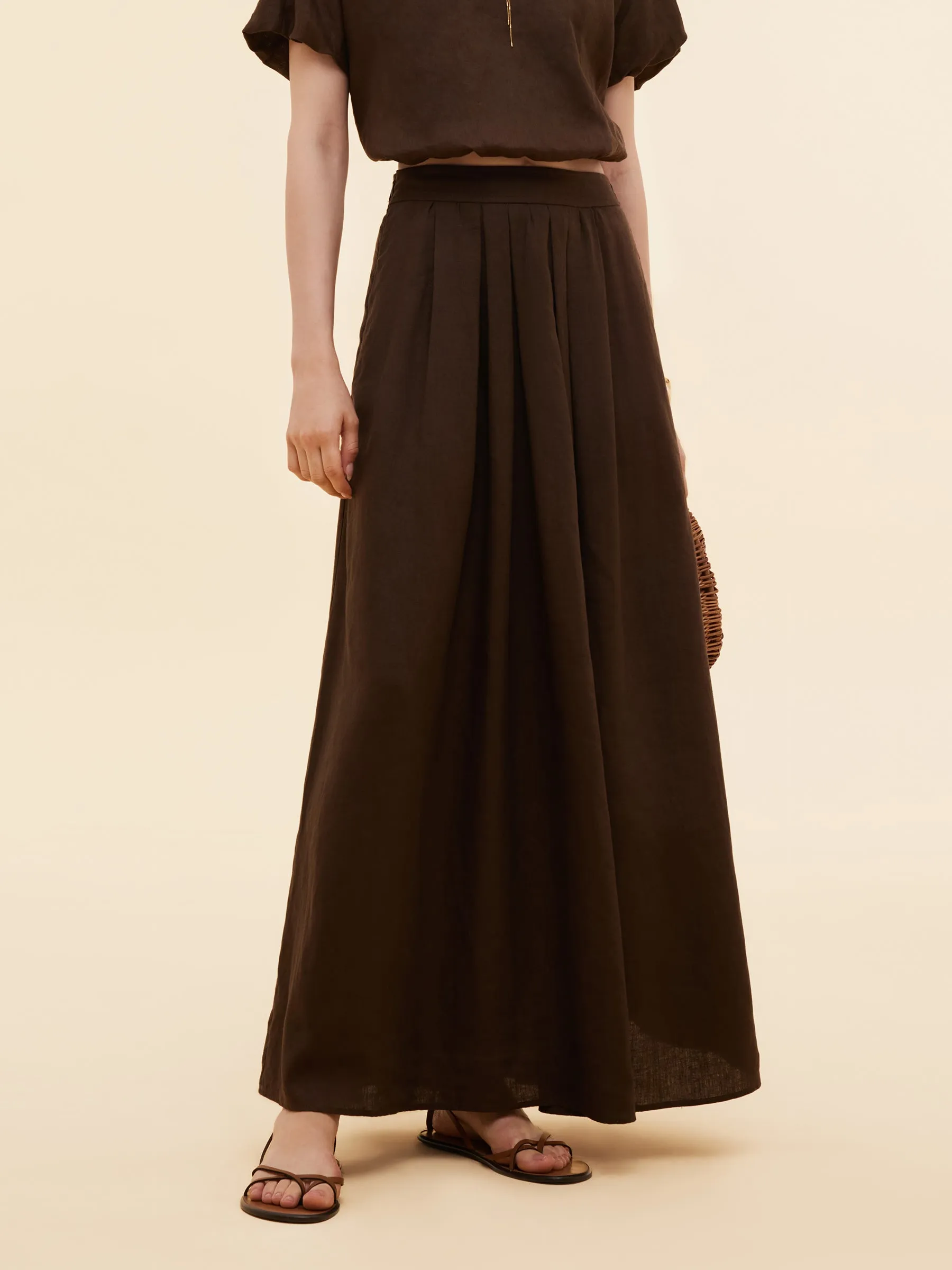 100% Linen Women High-Waisted A-Line Skirt sold by Goelia