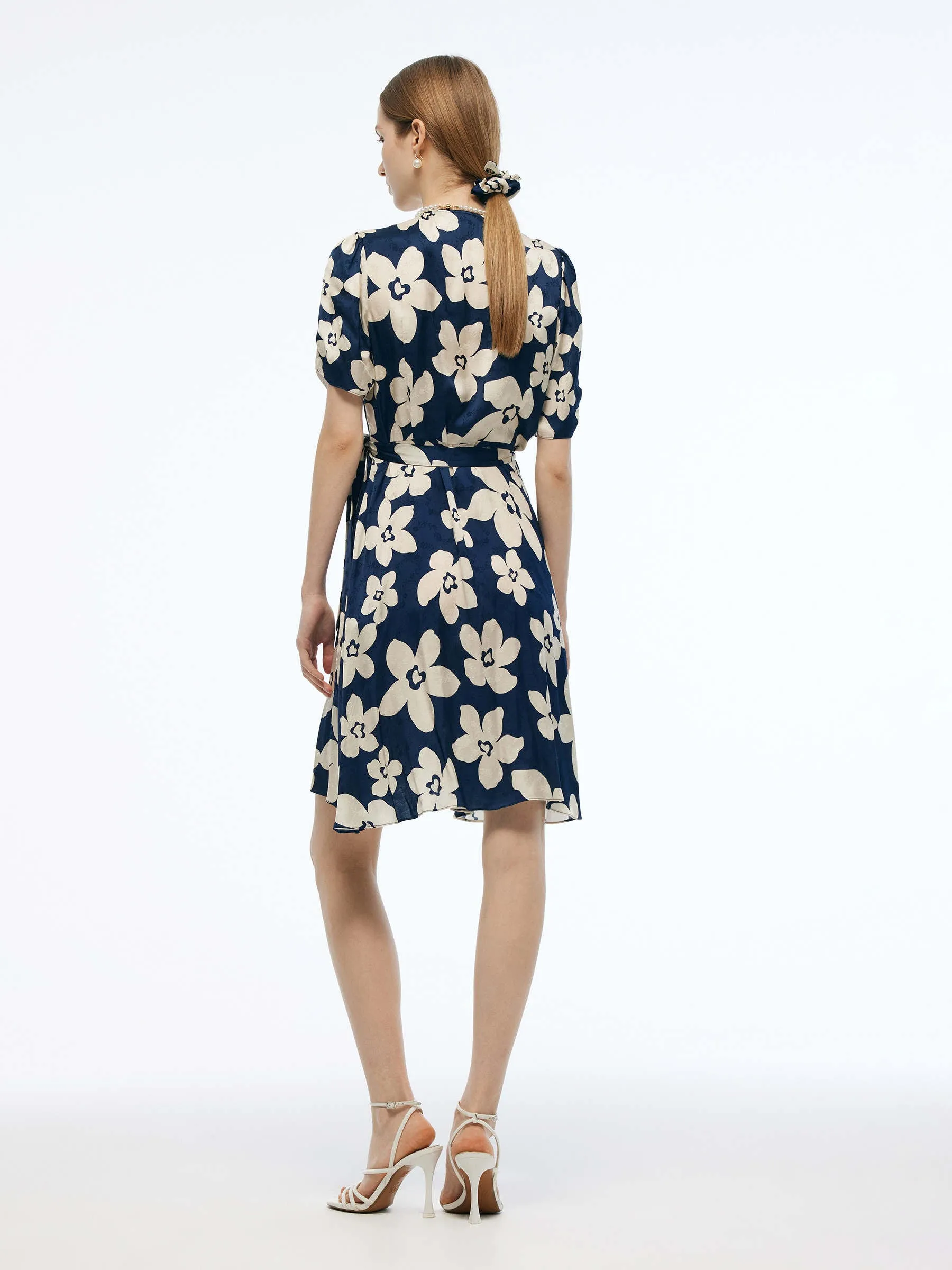Floral Print Women Wrap Mini Dress With Scrunchie sold by Goelia product image thumbnail 5