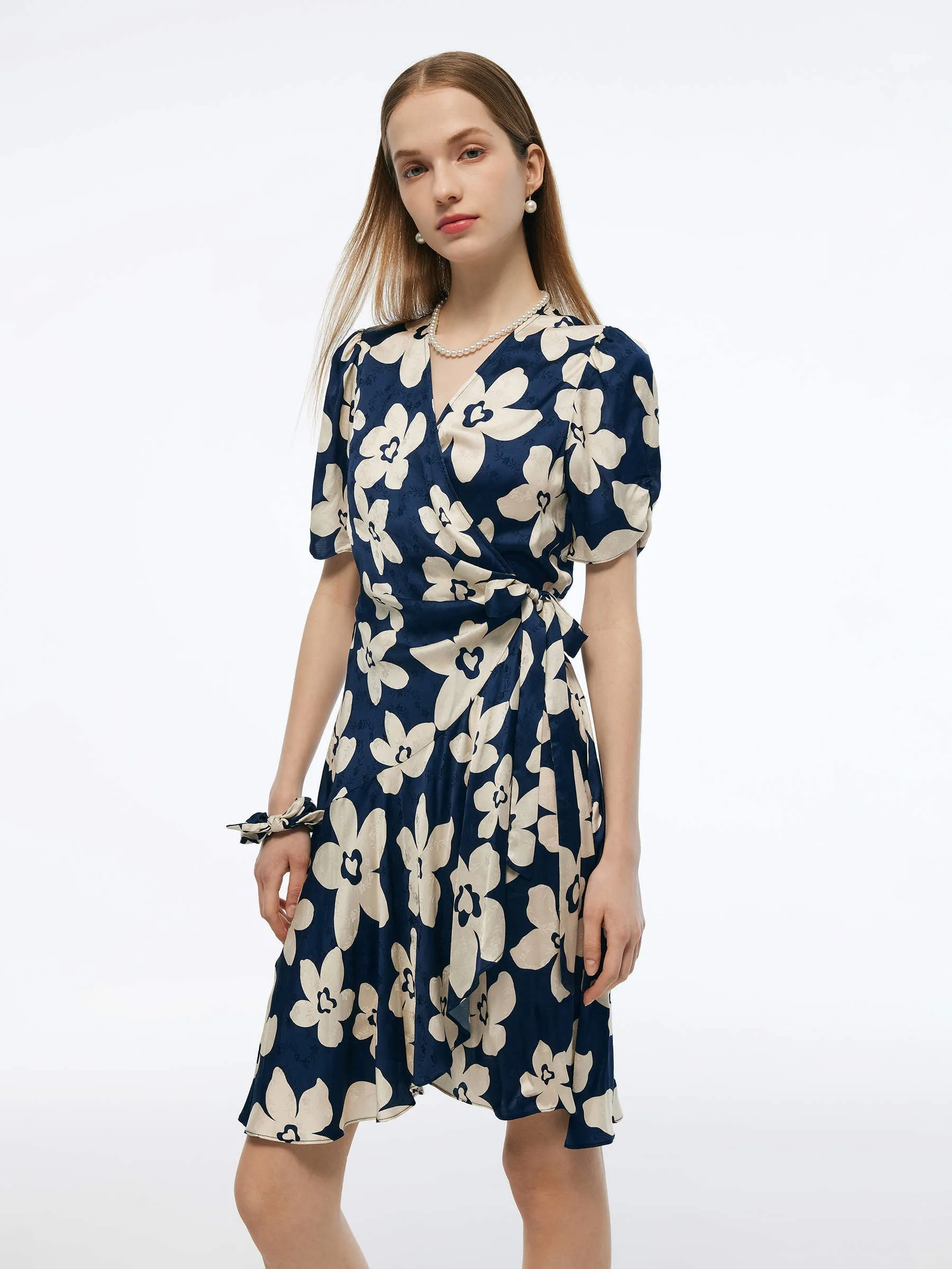 Floral Print Women Wrap Mini Dress With Scrunchie sold by Goelia