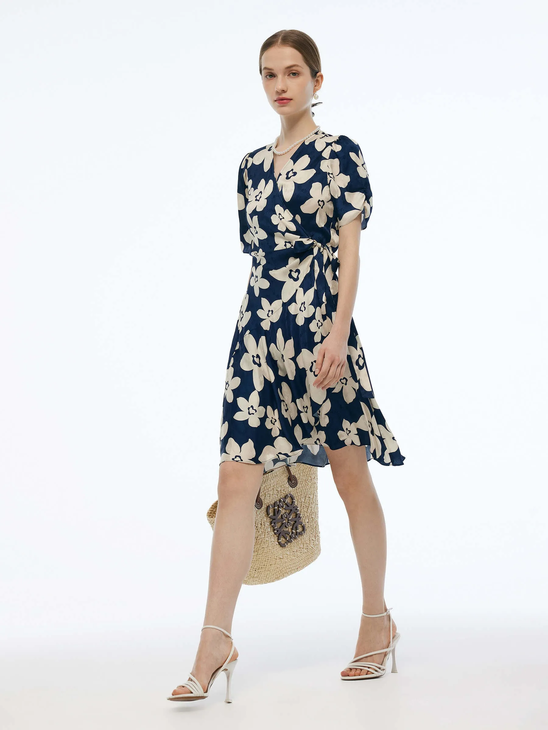 Floral Print Women Wrap Mini Dress With Scrunchie sold by Goelia product image thumbnail 4