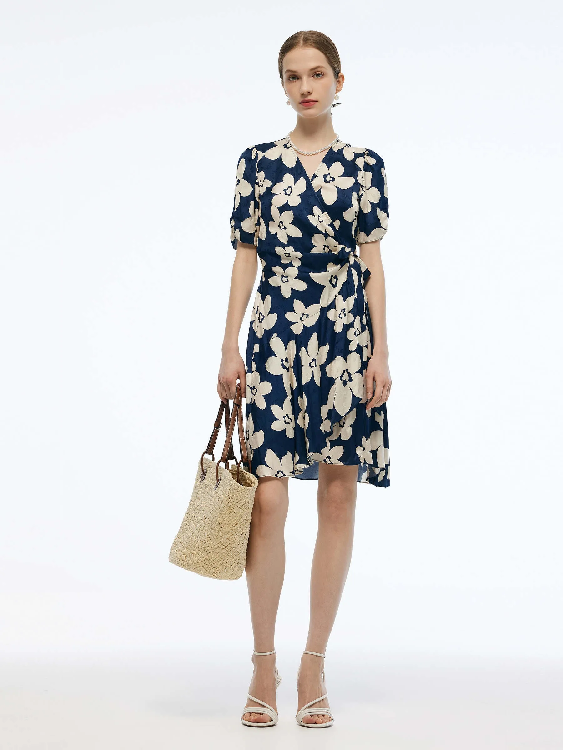 Floral Print Women Wrap Mini Dress With Scrunchie sold by Goelia product image thumbnail 3