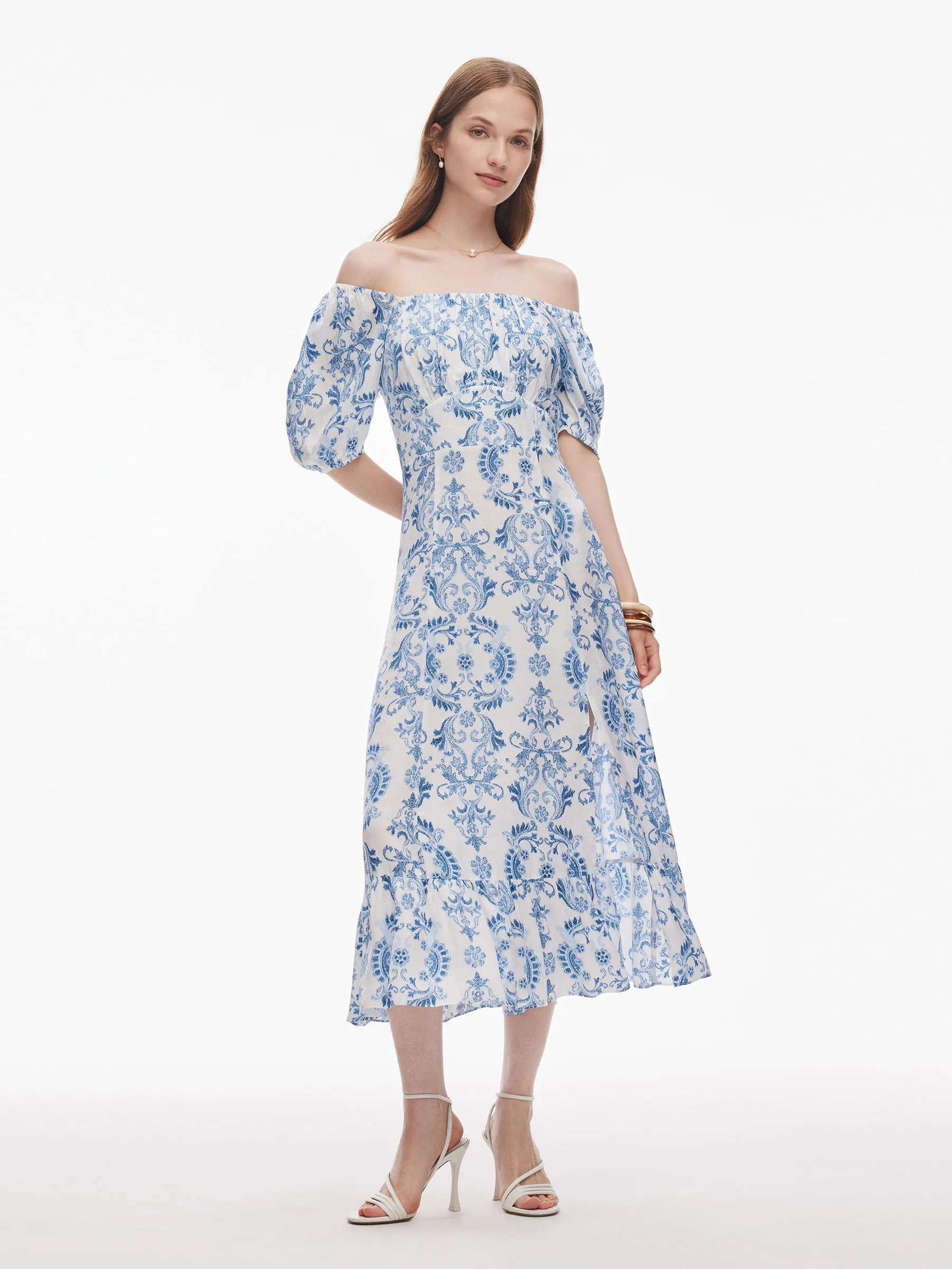 Floral Print Convertible Neckline Women Side Slit Maxi Dress sold by Goelia product image thumbnail 2