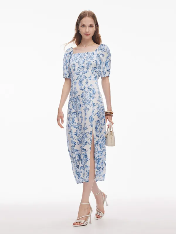 Floral Print Convertible Neckline Women Side Slit Maxi Dress sold by Goelia