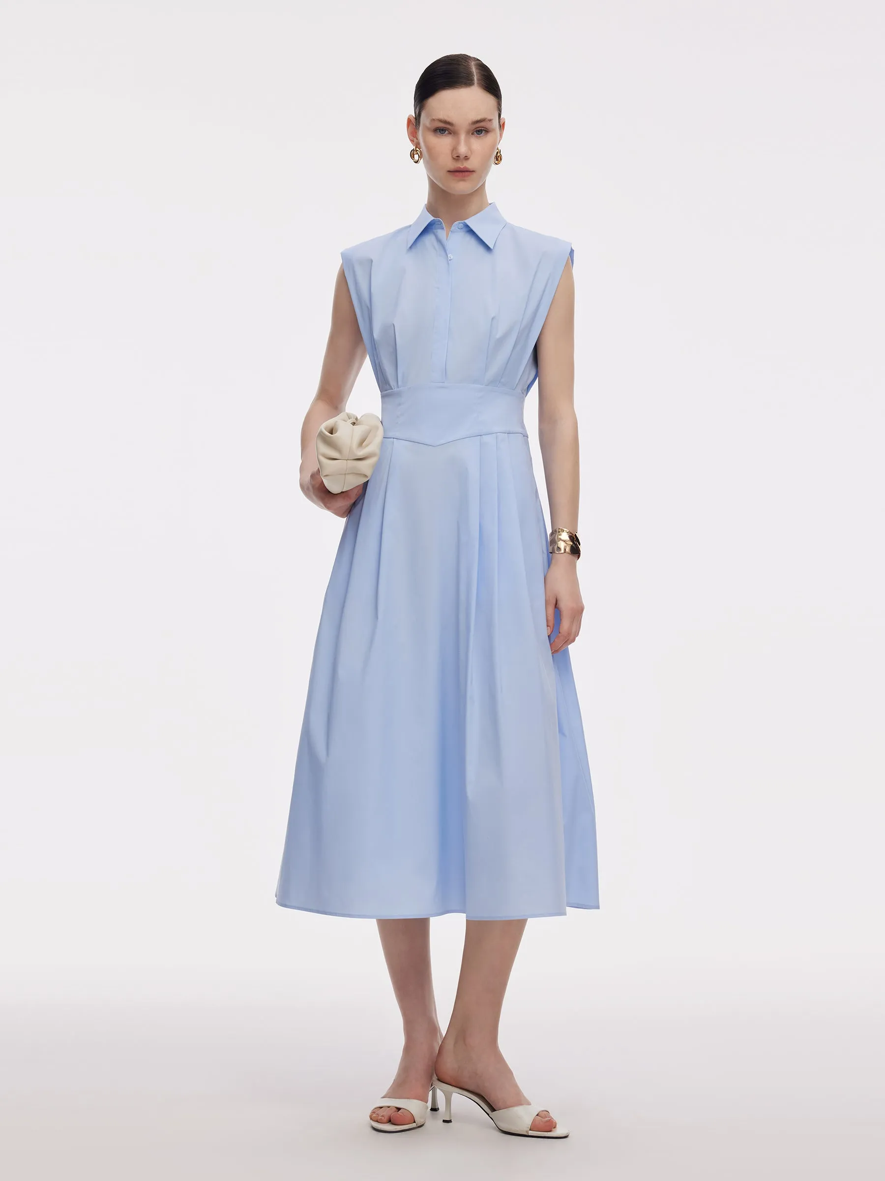 Gathered Waist Women Sleeveless Shirt Maxi Dress sold by Goelia