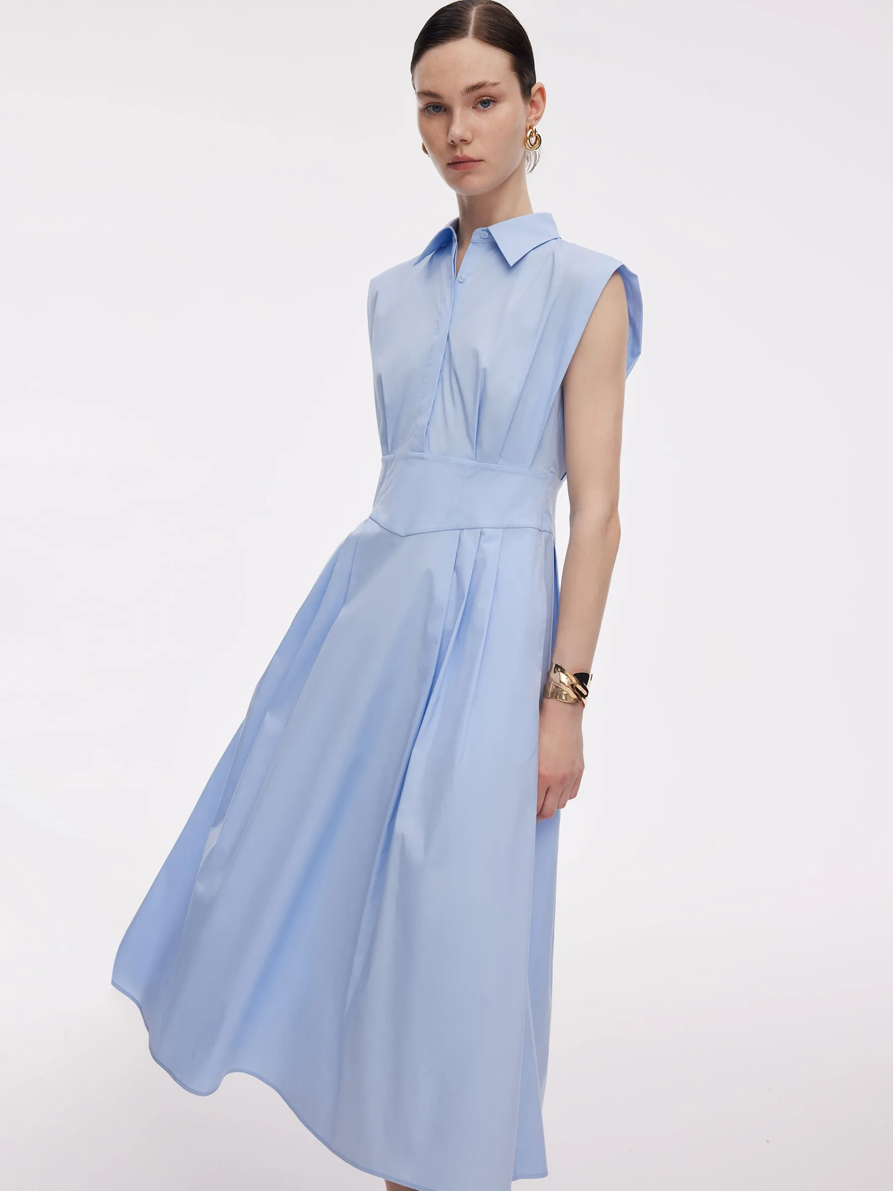 Gathered Waist Women Sleeveless Shirt Maxi Dress sold by Goelia product image thumbnail 5