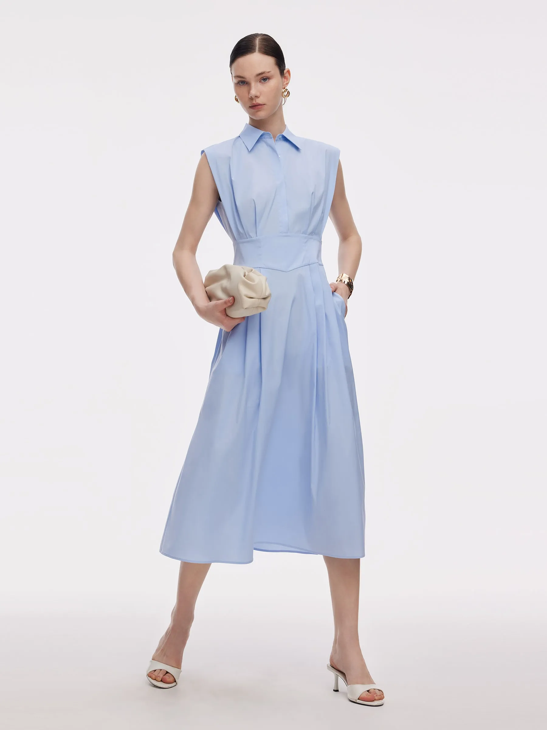 Gathered Waist Women Sleeveless Shirt Maxi Dress sold by Goelia product image thumbnail 2