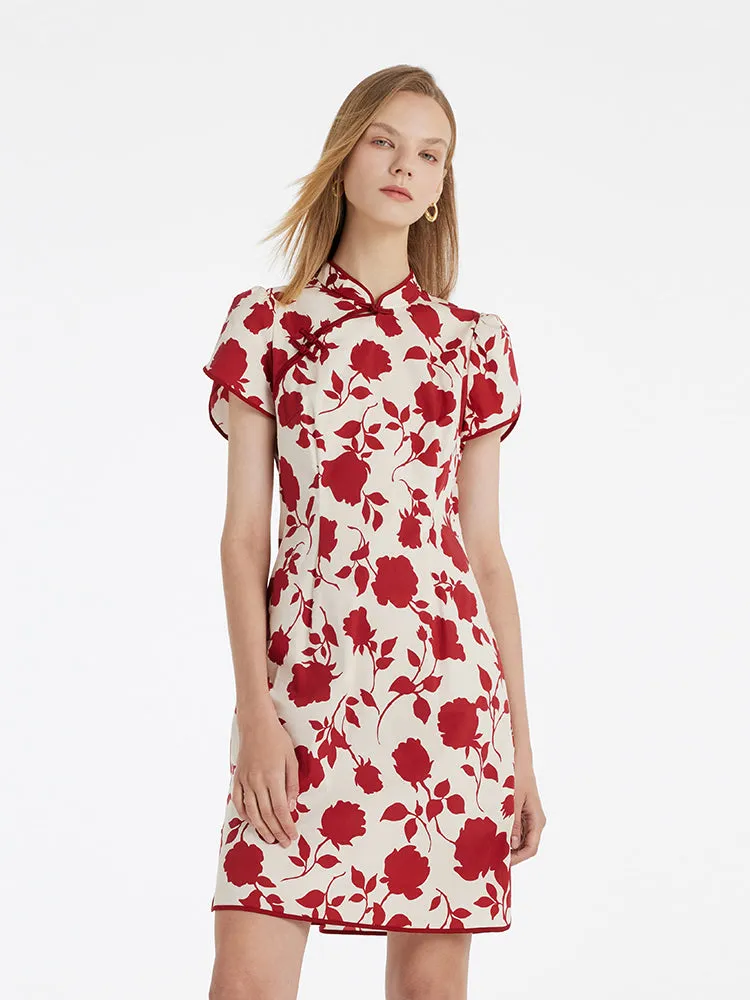 Rose Print Mandarin Collared Women Qipao Mini Dress sold by Goelia product image thumbnail 2