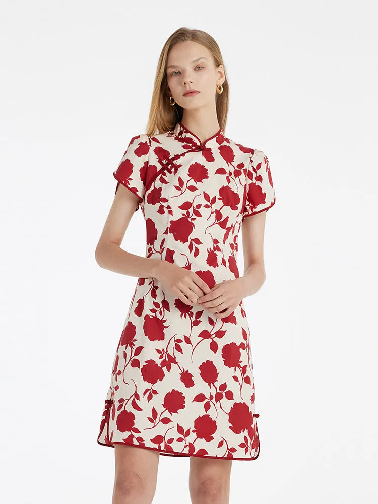 Rose Print Mandarin Collared Women Qipao Mini Dress sold by Goelia product image thumbnail 4