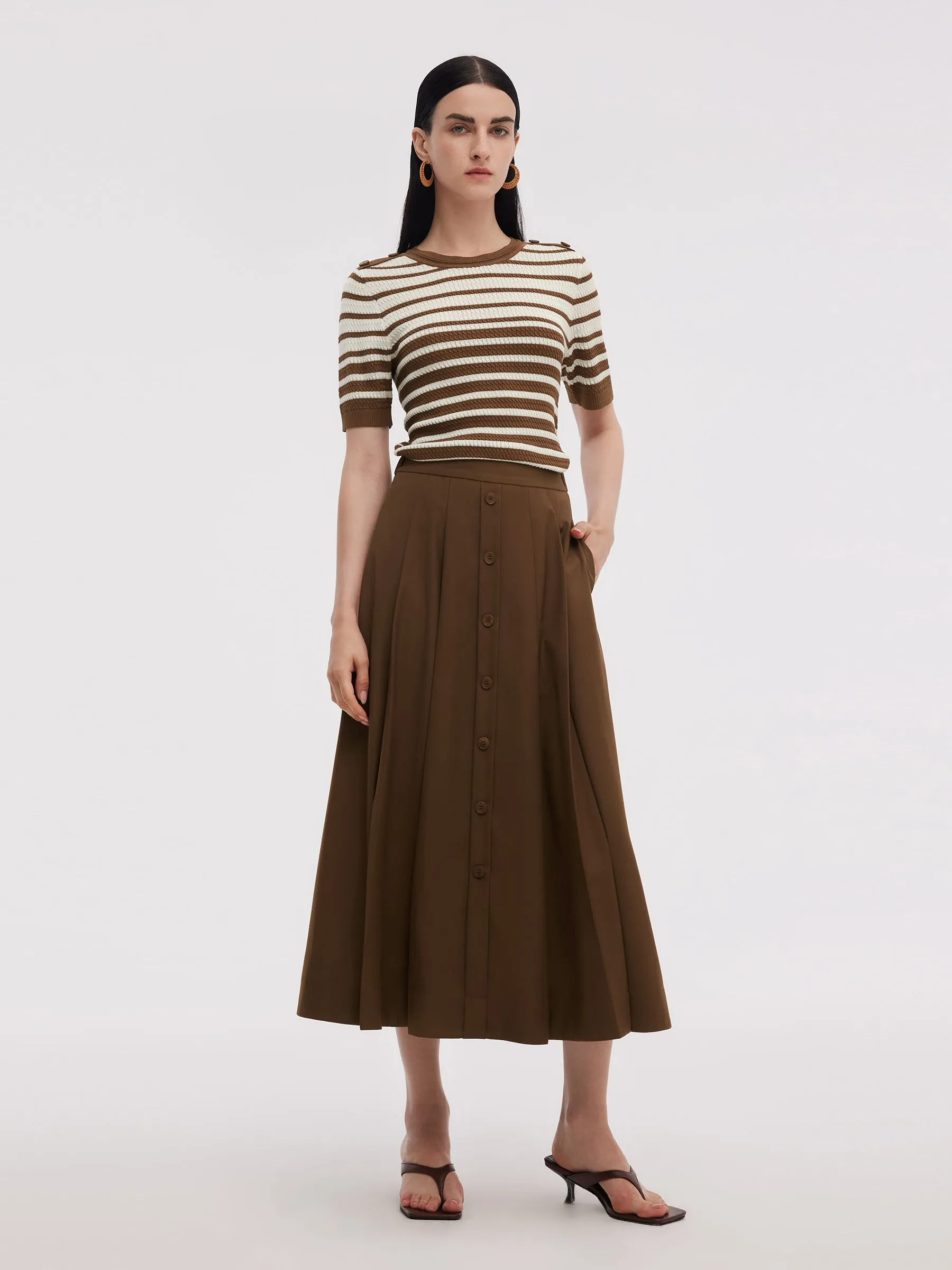 Stripe Knit Top And A-Line Skirt Two-Piece Set sold by Goelia product image thumbnail 2
