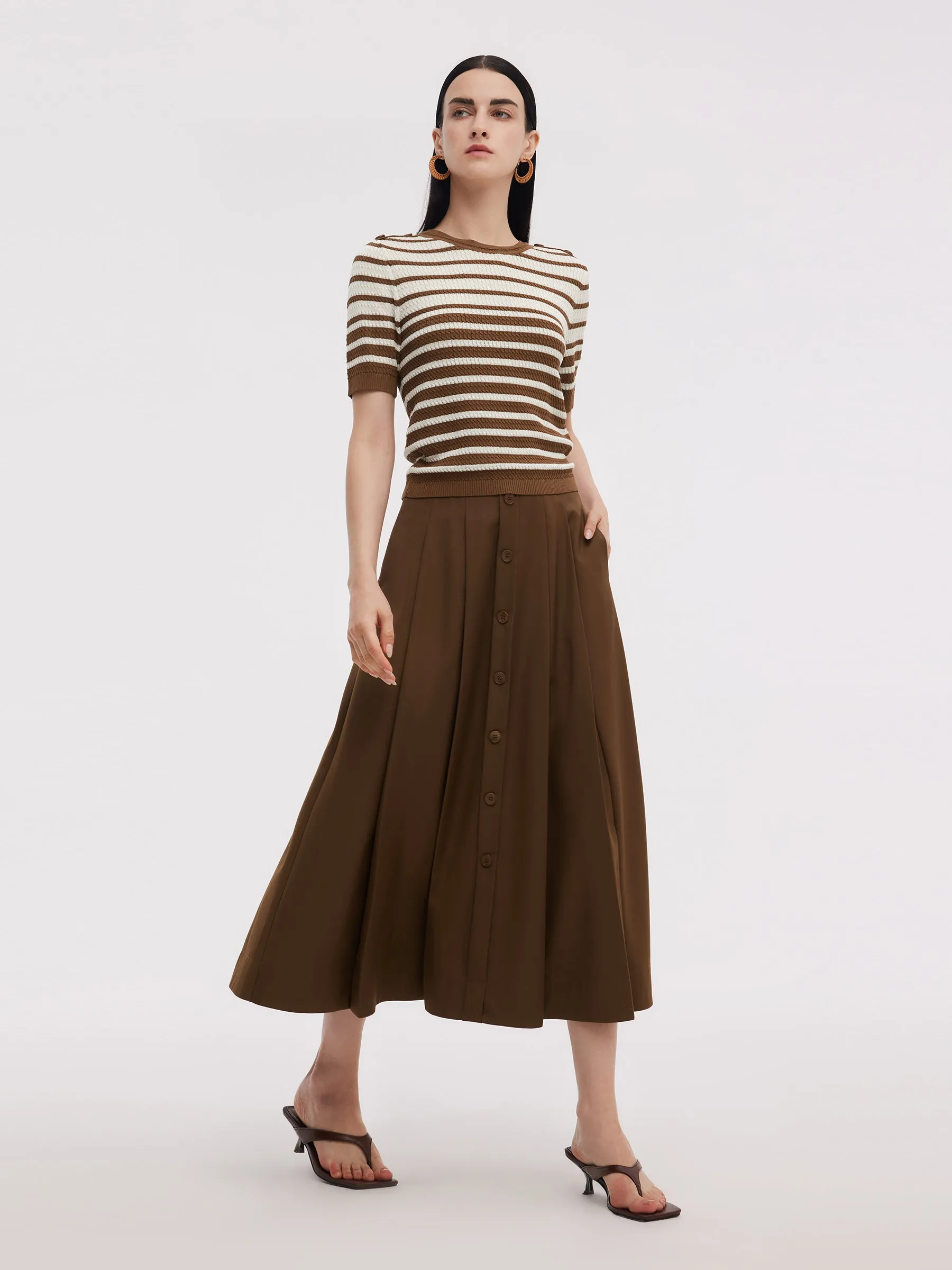 Stripe Knit Top And A-Line Skirt Two-Piece Set sold by Goelia product image thumbnail 4