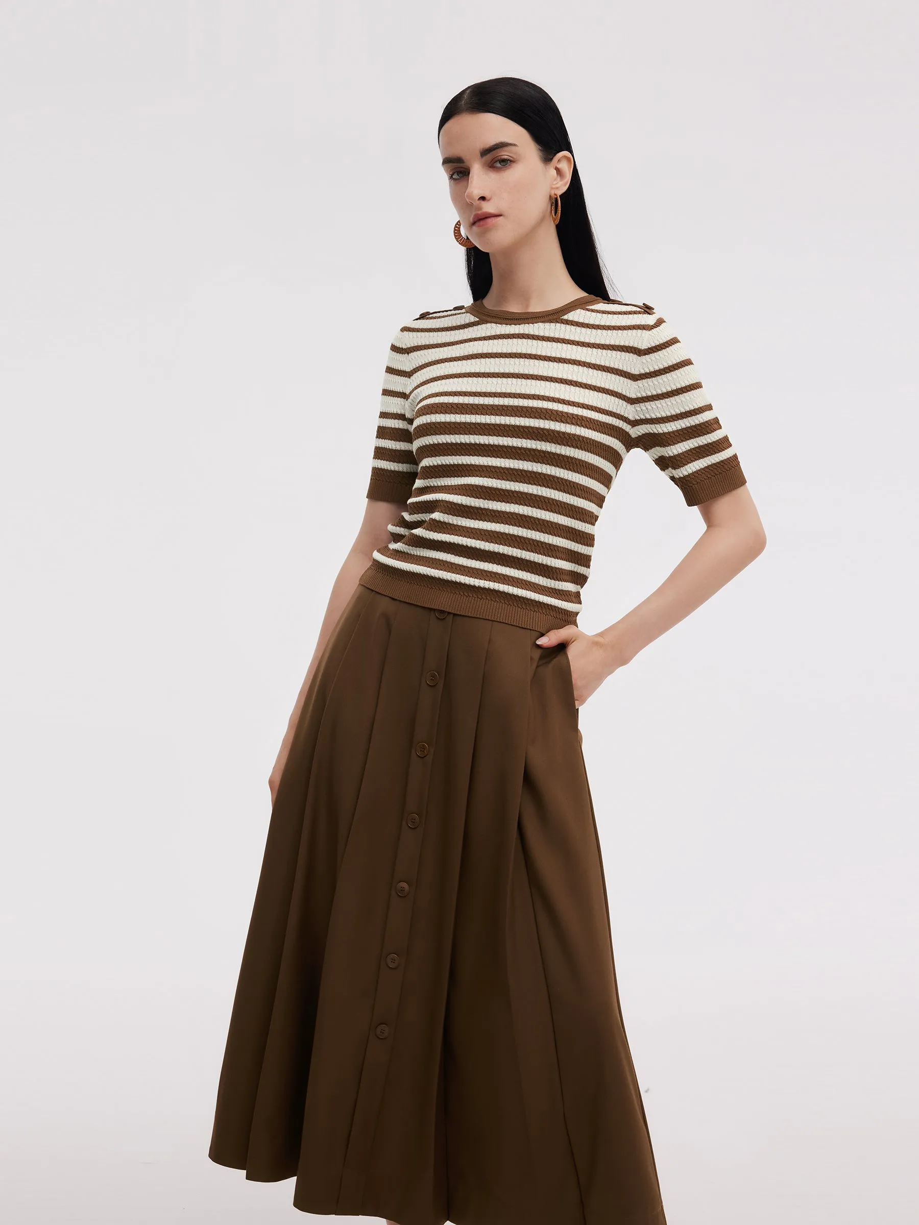 Stripe Knit Top And A-Line Skirt Two-Piece Set sold by Goelia product image thumbnail 5