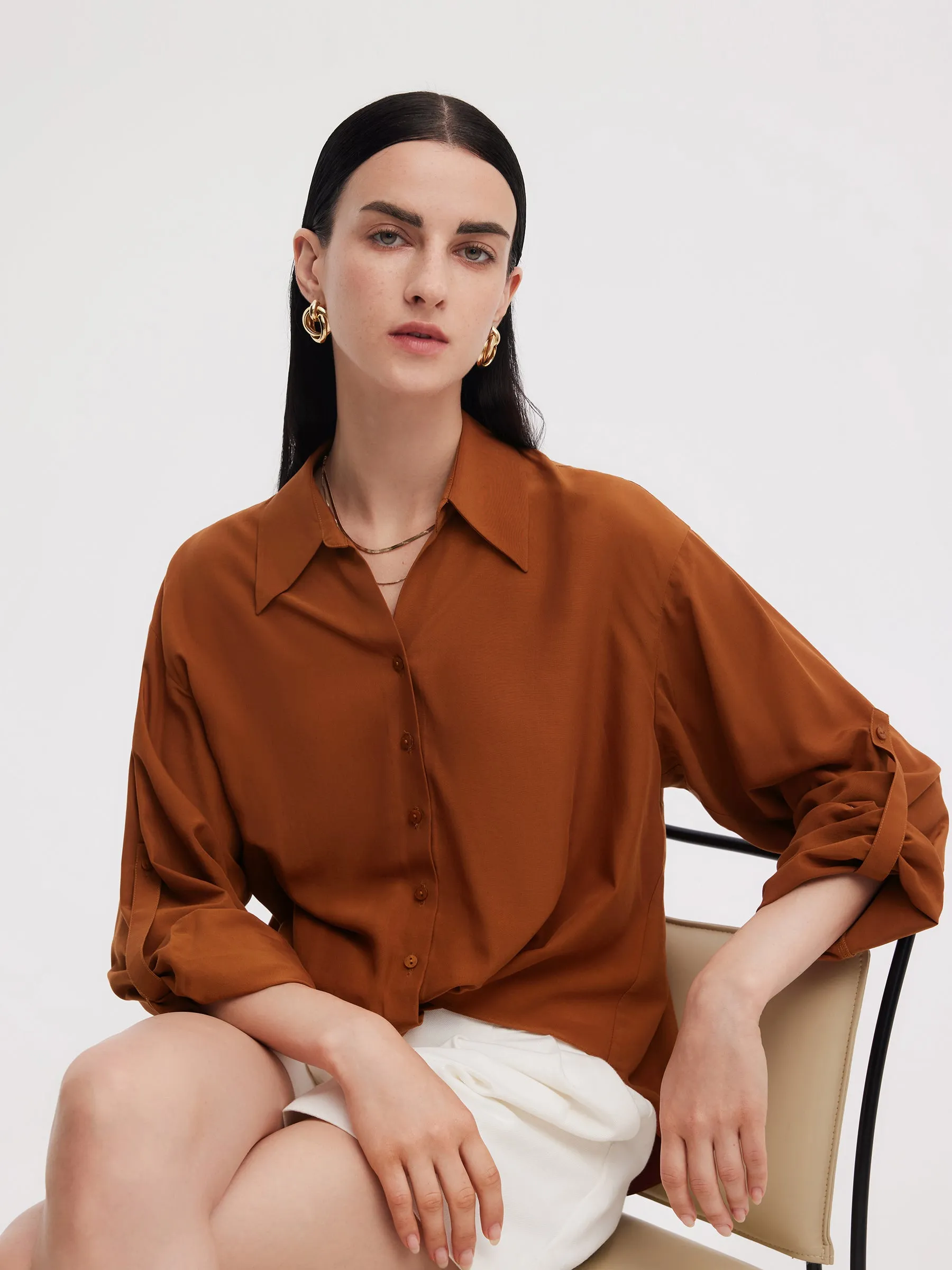 Tencel Acetate Blend Women Adjustable Sleeves Shirt sold by Goelia product image thumbnail 5