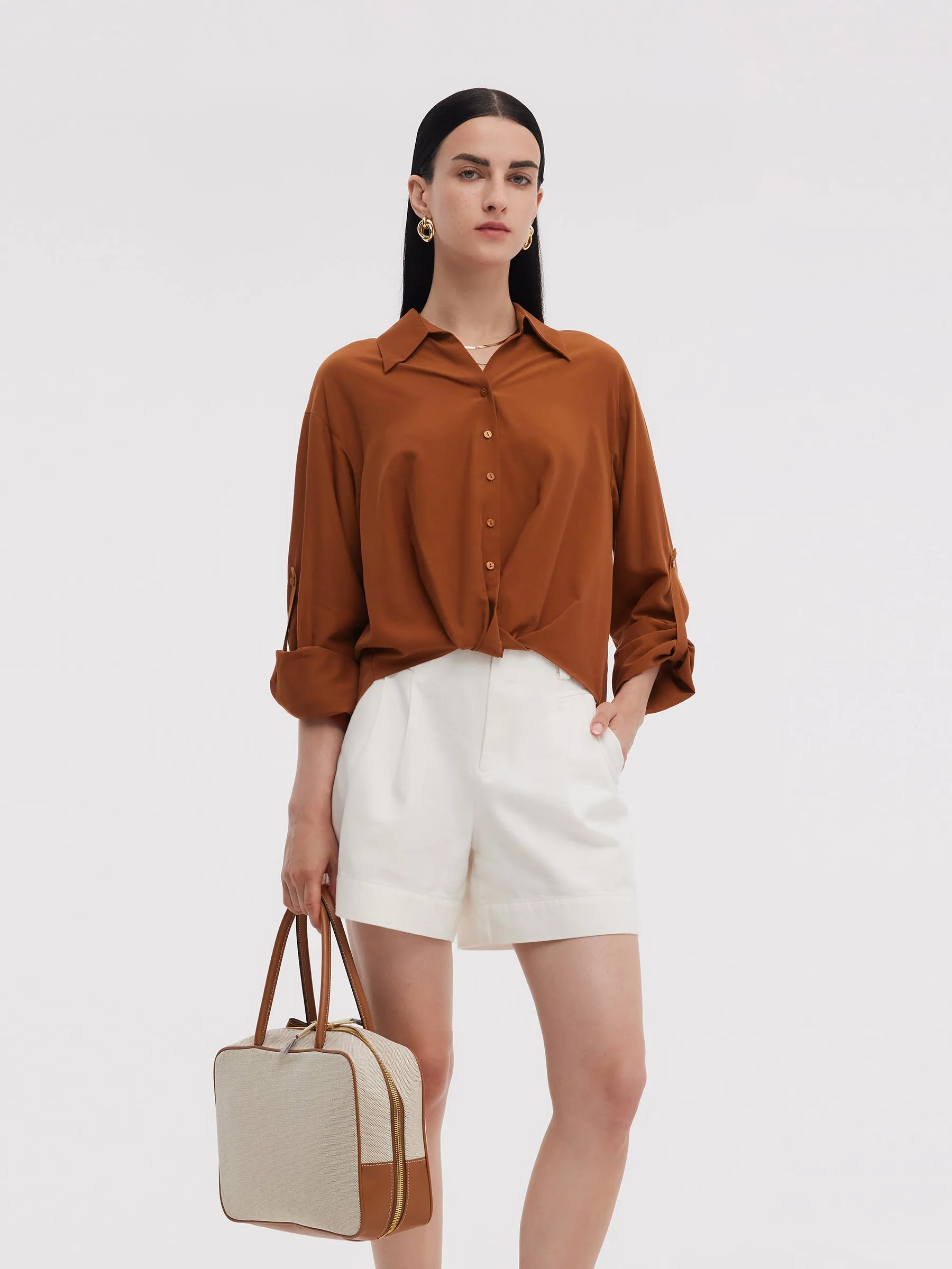 Tencel Acetate Blend Women Adjustable Sleeves Shirt sold by Goelia